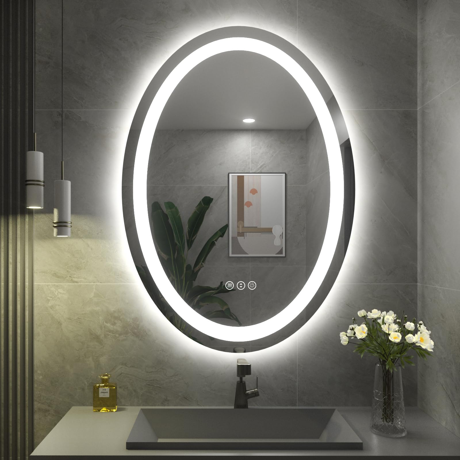 Smiror Oval Led Bathroom Mirror 20X 28, Lighted Vanity Mirror For Wall, Anti-Fog, Shatter-Proof, Dimmable, Memory, 3 Colors (Fro