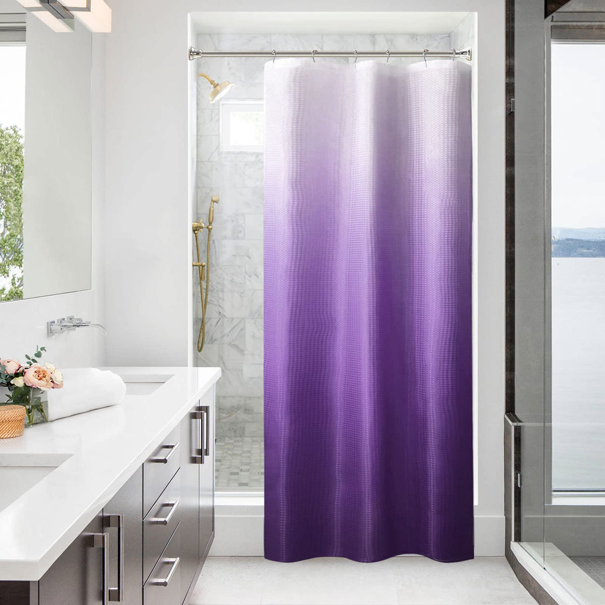 Bbiggood Purple Ombre Narrow Shower Curtain For Bathroom, 36 X 72 Small Stall Shower Curtain, 36 Inch Waffle Weave Fabric Shower