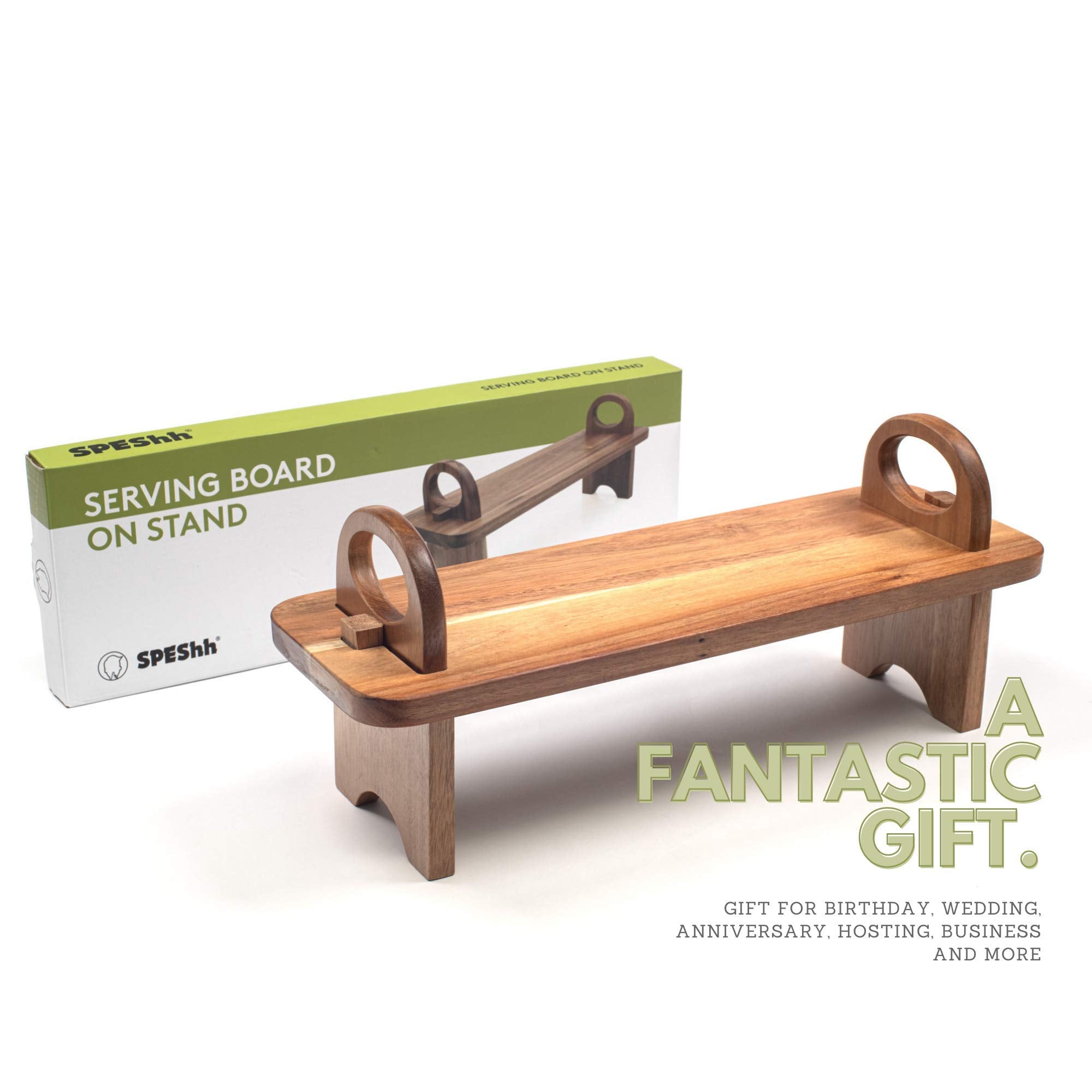 Speshh Acacia Wood Serving Board On Stand - Contemporary Raised Wooden Serving Platter - Elegant Hand-Finished Home D  Cor Count