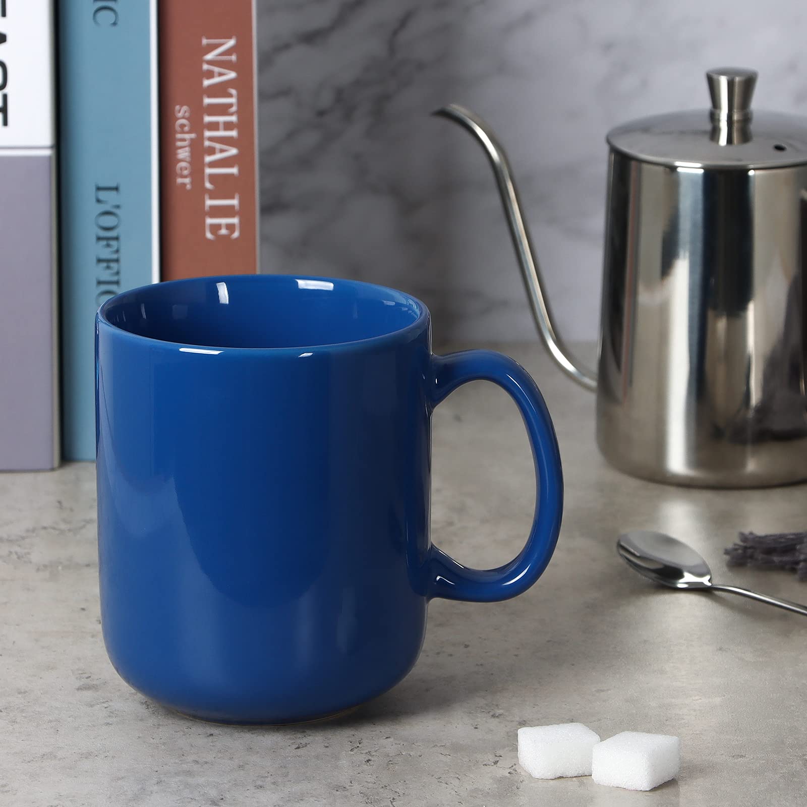 Smilatte 20 OZ Large coffee Mug, M016 Plain ceramic Boss Big Tea cup with Handle for Dad Men, Blue