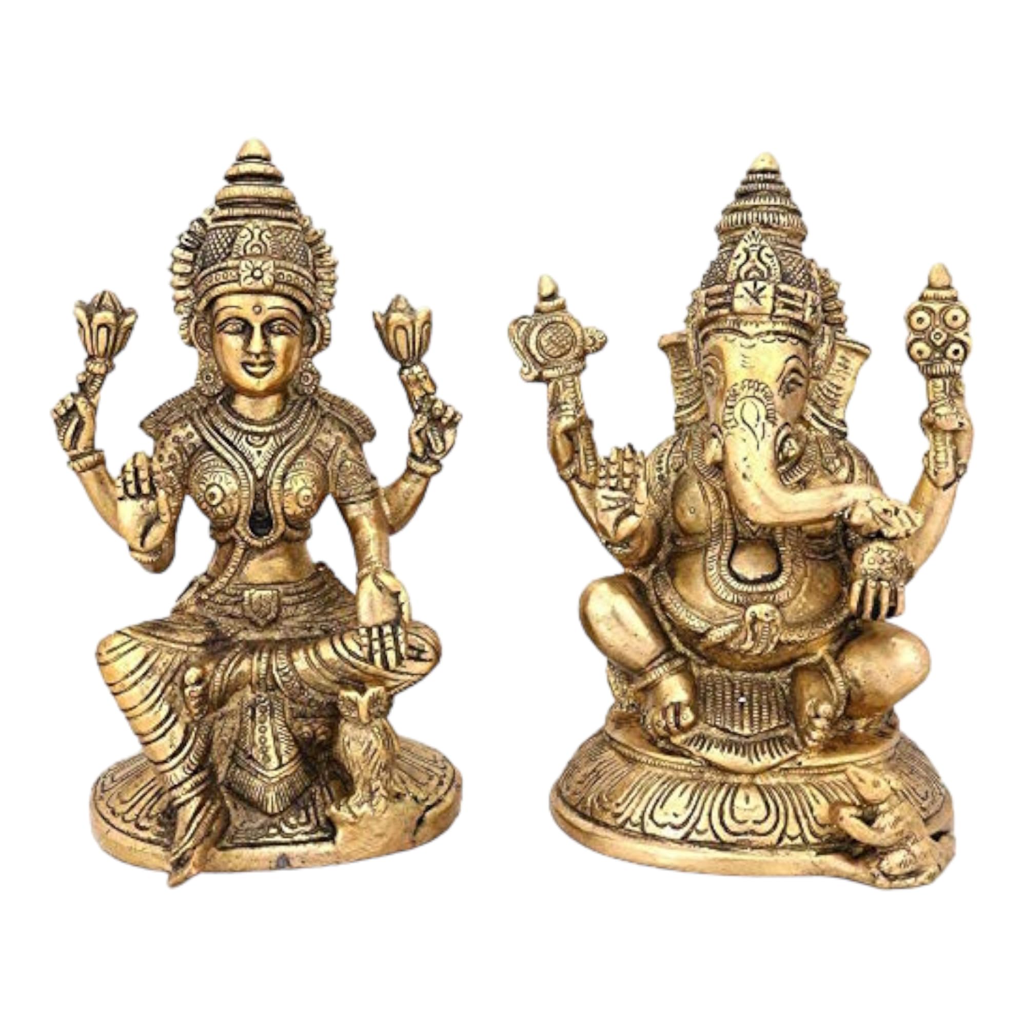 Ashtadhatu-Brass LordS Lakshmi Ganesh Idol (6 Inch Height)