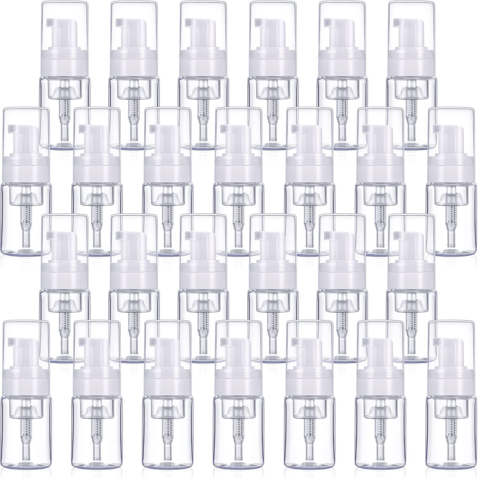 50 Pack Foam Pump Bottle 1Oz/ 30Ml Refillable Dispenser Travel Size Plastic Mini Foam Pump Bottle Lash Shampoo Bottles Portable
