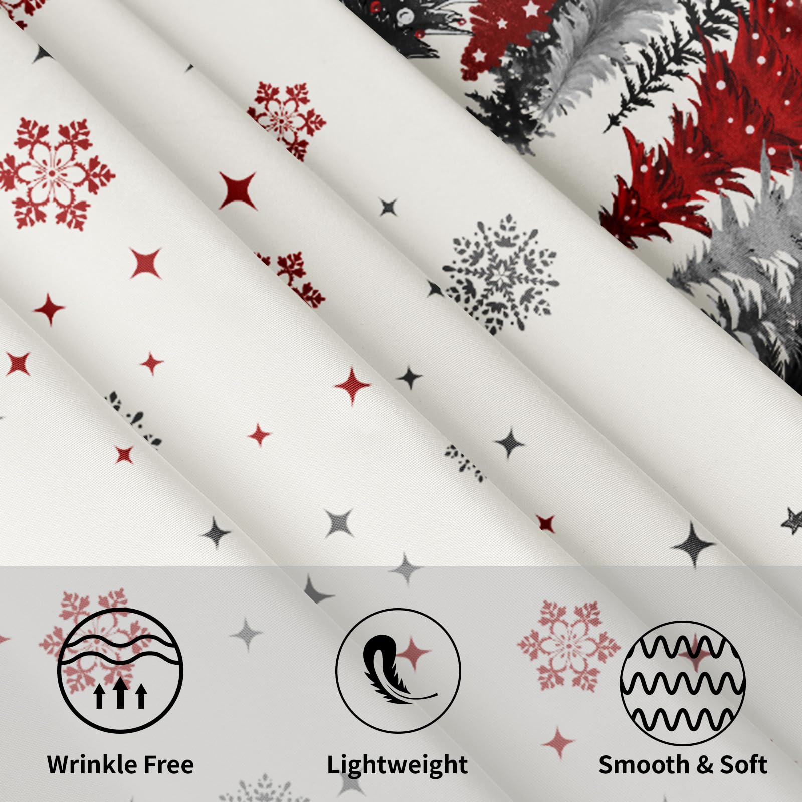 ABSOP Christmas Snowflake Round Tablecloth Cream Tablecloth 60 Inch Gary and Red Tree Pattern Circle Table Cloth Winter Holiday