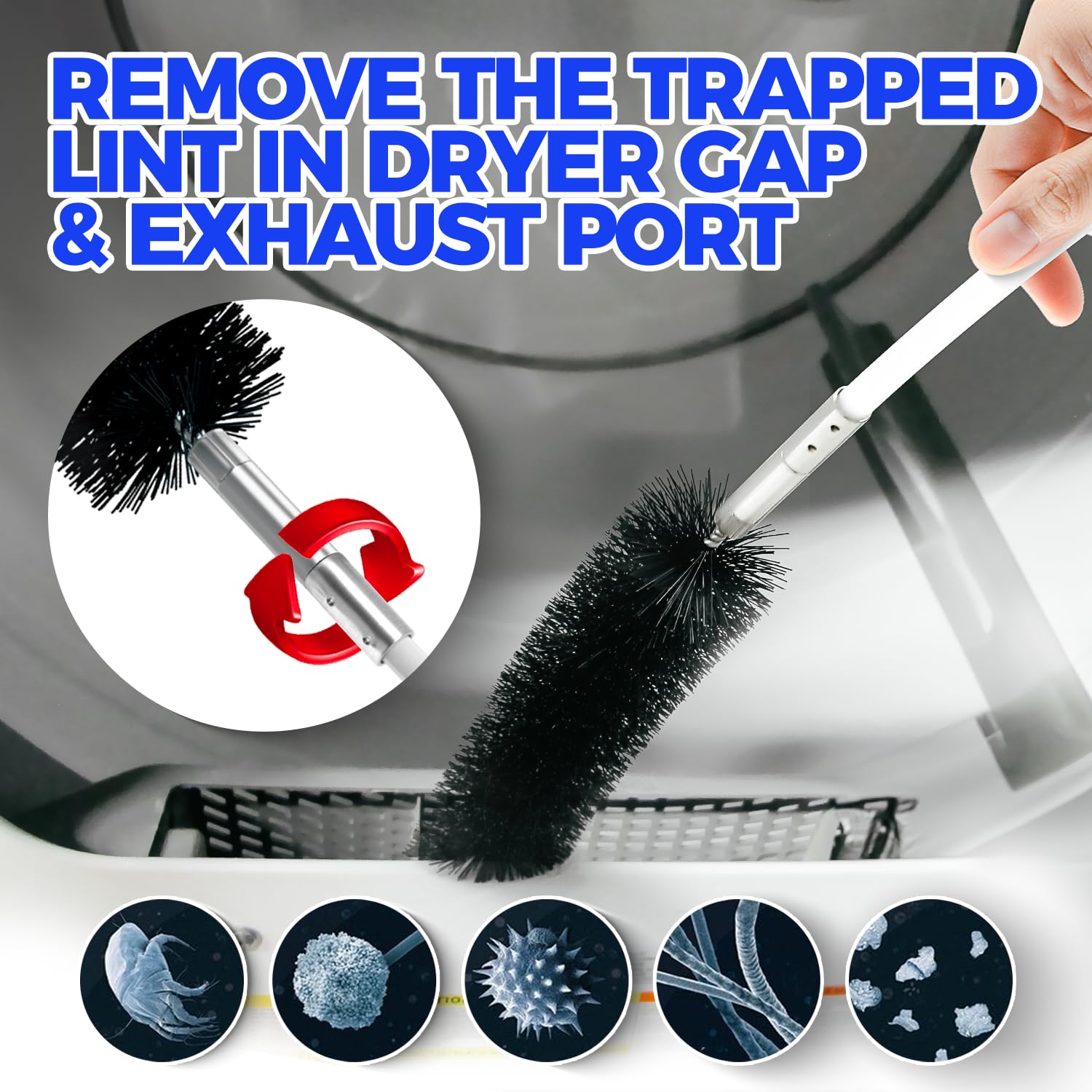Holikme 30 Feet Dryer Vent Cleaner Kit Flexible Lint Brush with Drill Attachment  Extends Up to 30 Feet for Easy Cleaning  Synthetic Brush Head  Use with or Without a Power Drill