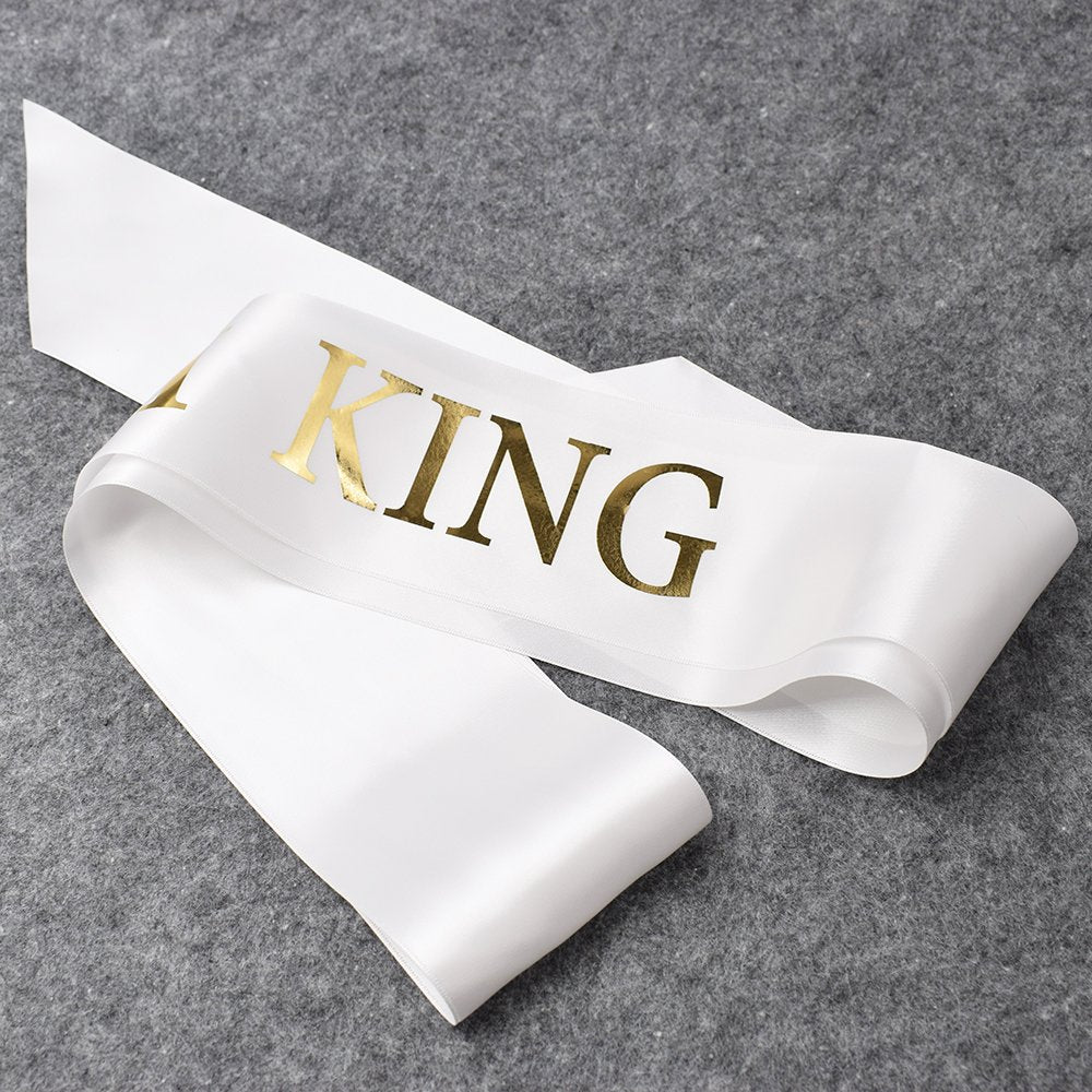 Ttcorock ''Prom King'' And ''Prom Queen'' Sashes - Graduation Party School Party Accessories, White With Gold Print