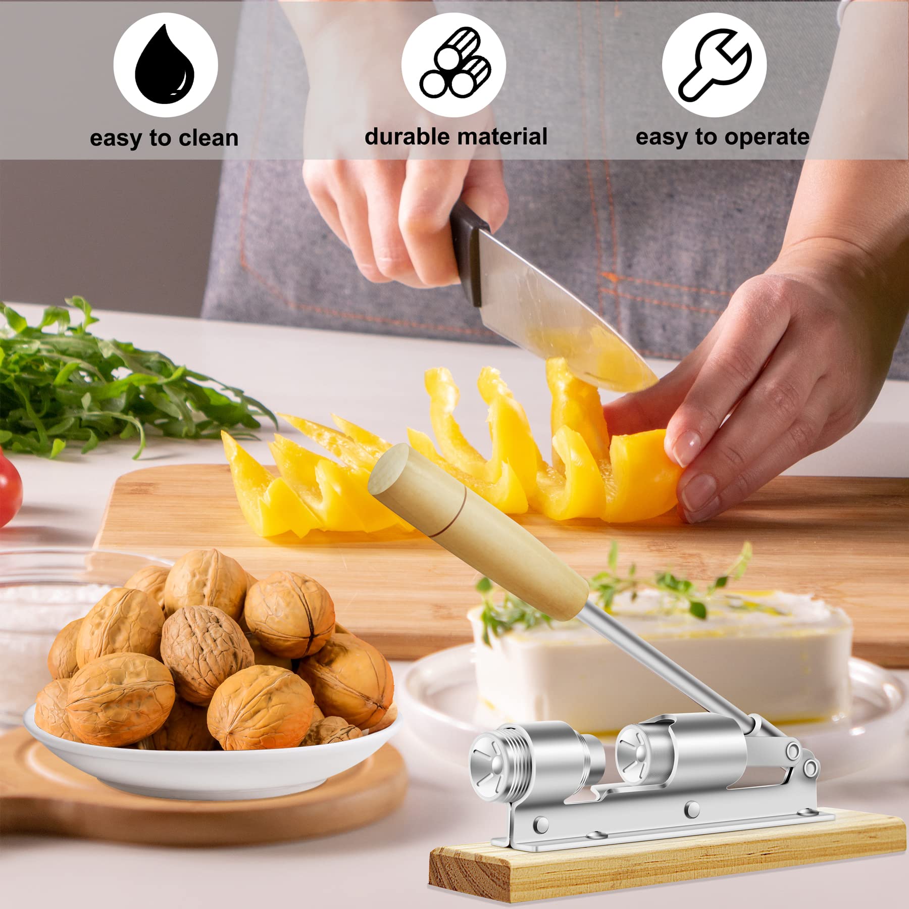HOFHTD Heavy Duty Nut Cracker - Adjustable Pecan Sheller for Walnuts, Pecans, Hazelnuts, Almonds - Silver Finish