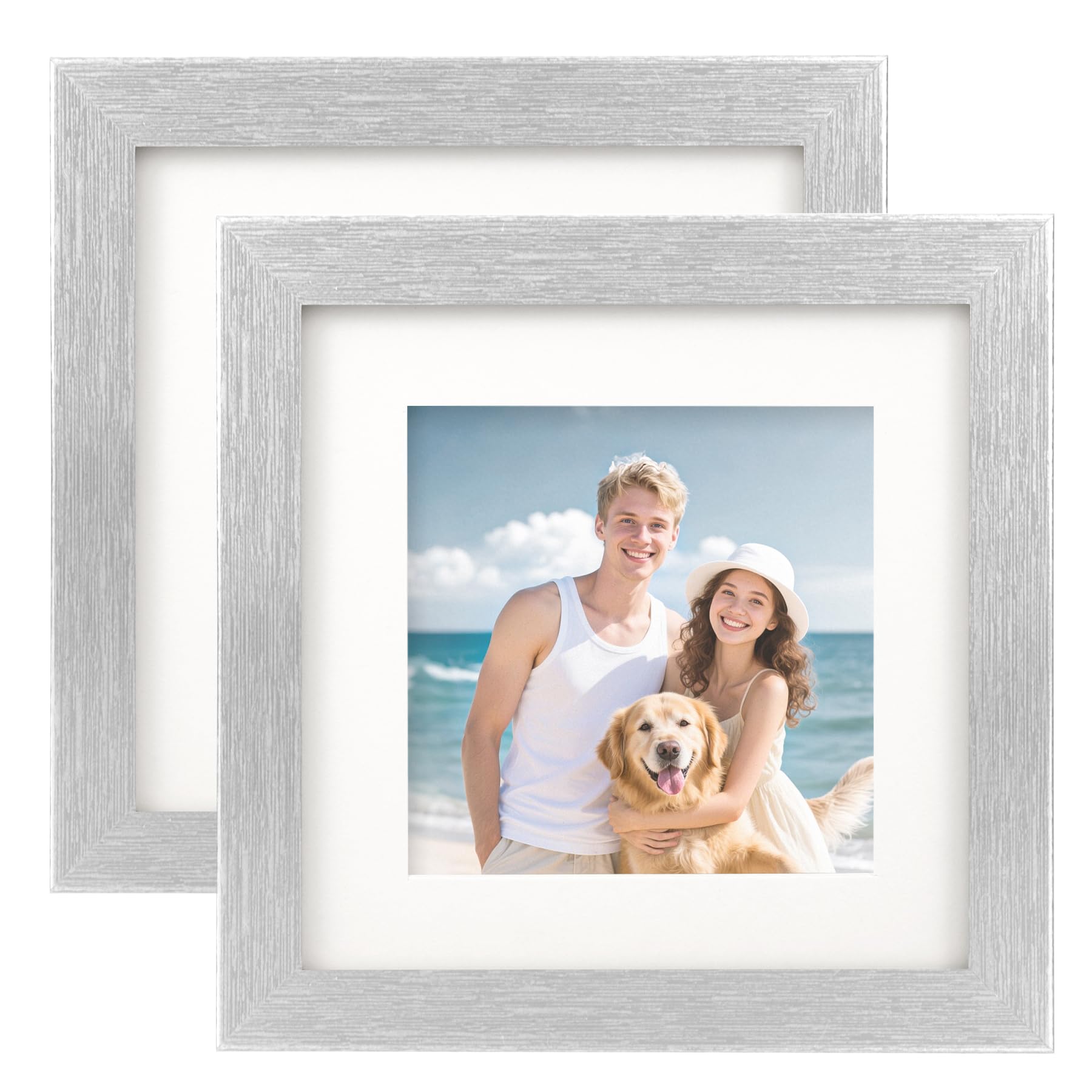 TOFOREVO Picture Frames 6x6 Set of 2 Distressed Silver Wood Grain Photo Frame for Gallery Wall Mounting or Tabletop Display