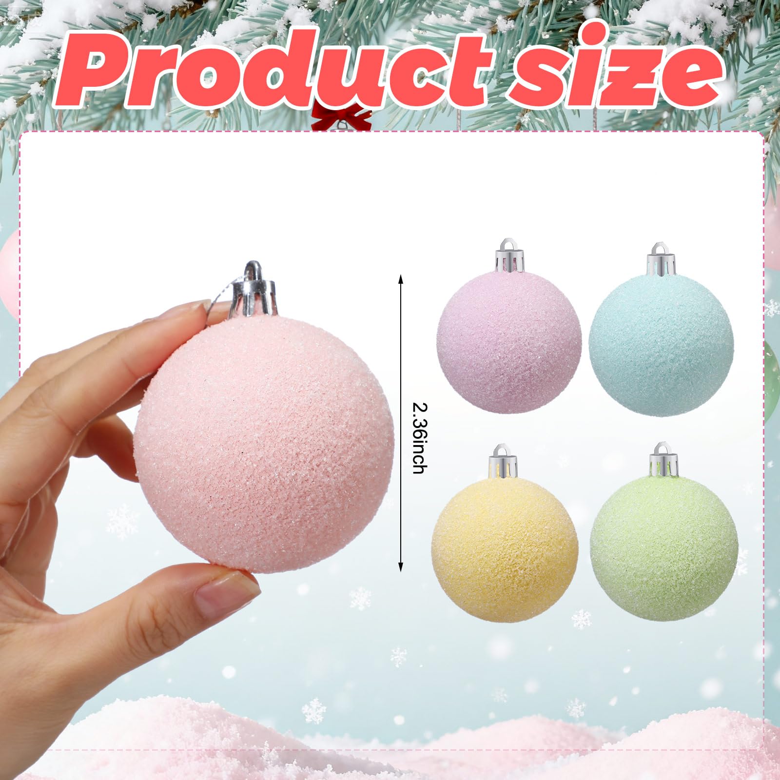 Gejoy 30 Pcs Flocked Velvet Christmas Tree Ball Ornaments 2.36'' Frosted Pastel Candy Christmas Decor Shatterproof Macaron Xmas