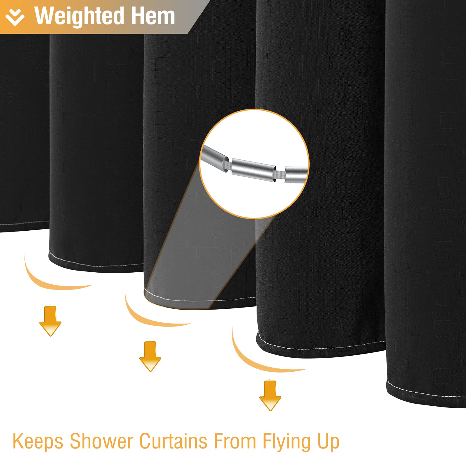 BTTN Fabric Shower Stall Curtain - 36x72 Inch Narrow Ombre Linen Textured Weighted Shower Curtain Set with 6 Plastic Hooks  Half Hotel Camper Decorative Polyester Shower Curtains for Bathroom - Black