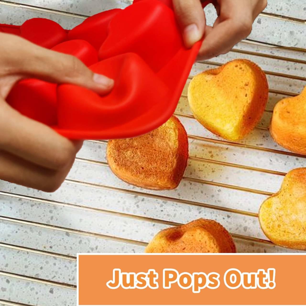 Silivo Silicone Heart Shaped Muffin Pan (2 Pack) - Mini Heart Shaped Silicone Molds For Baking, Nonstick Heart Shaped Cupcake Pa