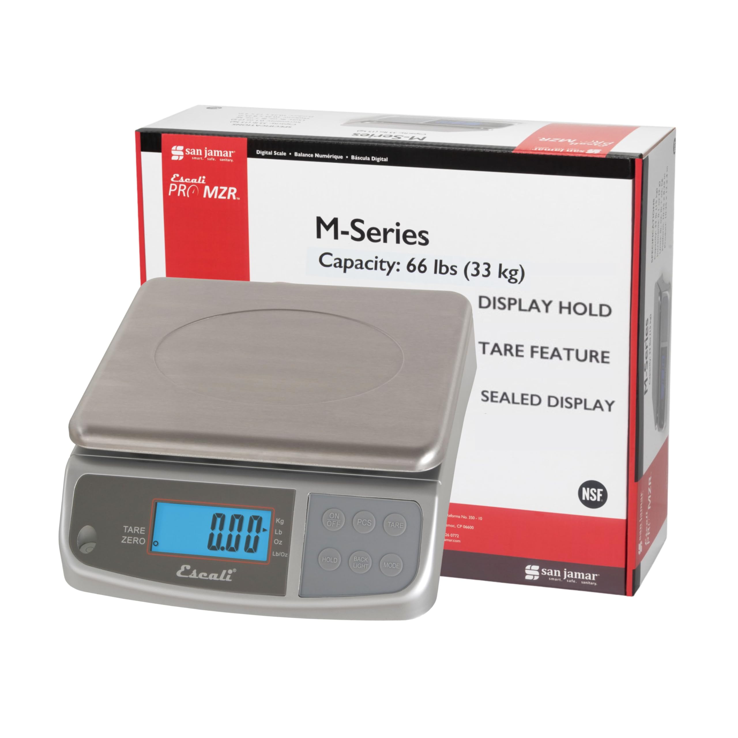 San Jamar Digital Food Scale, Battery Operated with 66 Pound Capacity for Cooking, Baking, Meal Prep, Diet Tracking, Stainless S