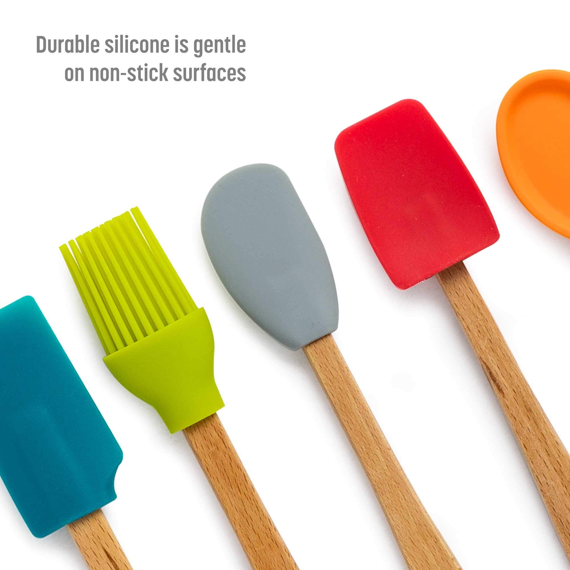 Goodful Silicone And Beechwood Mini Kitchen Utensil Set, Great For Cooking, Baking Or Reaching Into Small Jars, Easy To Clean, S