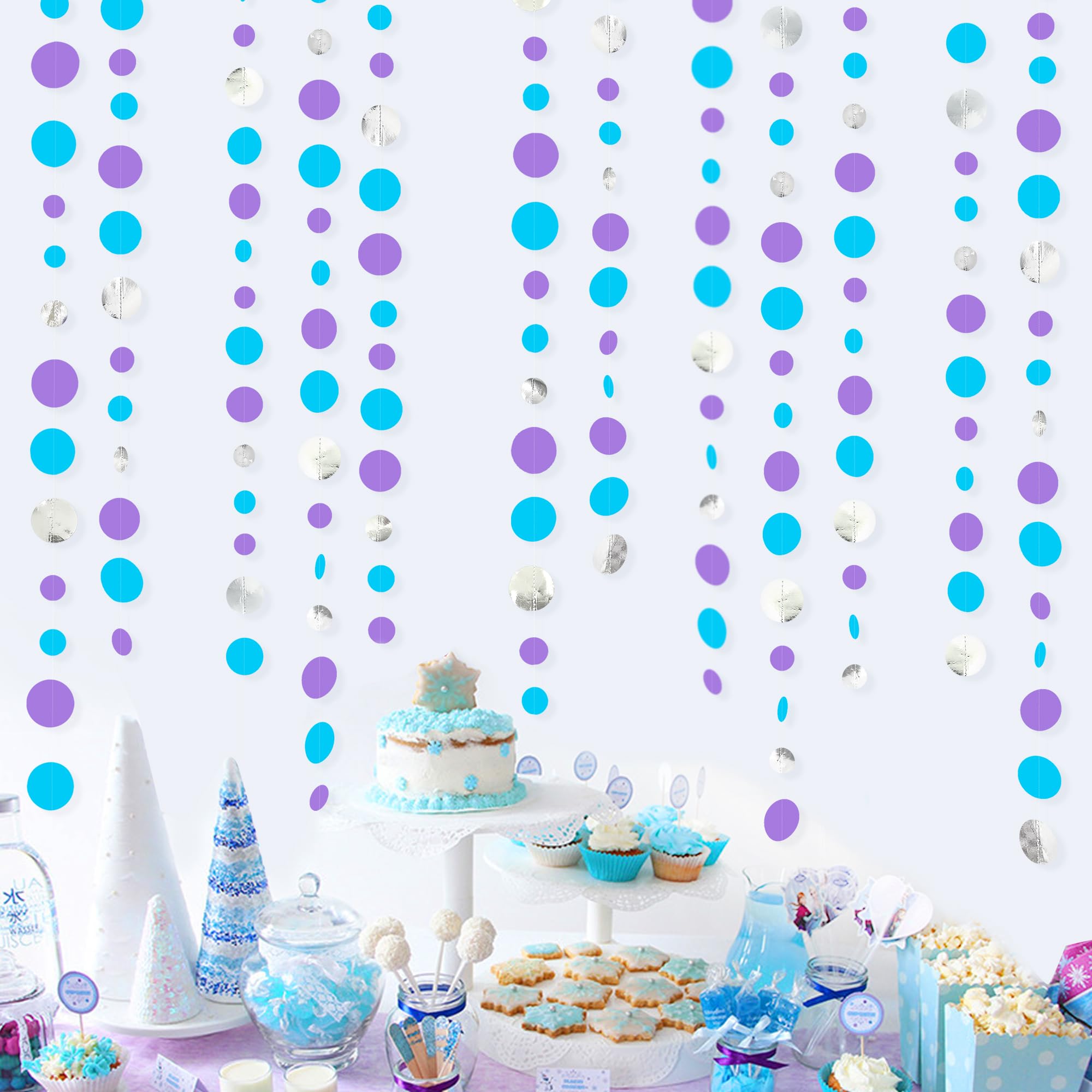 46 Ft Frozen Party Decorations Purple Blue Silver Polka Dots Garlands Hanging Paper Circle Dots Streamer For Frozen Birthday Win