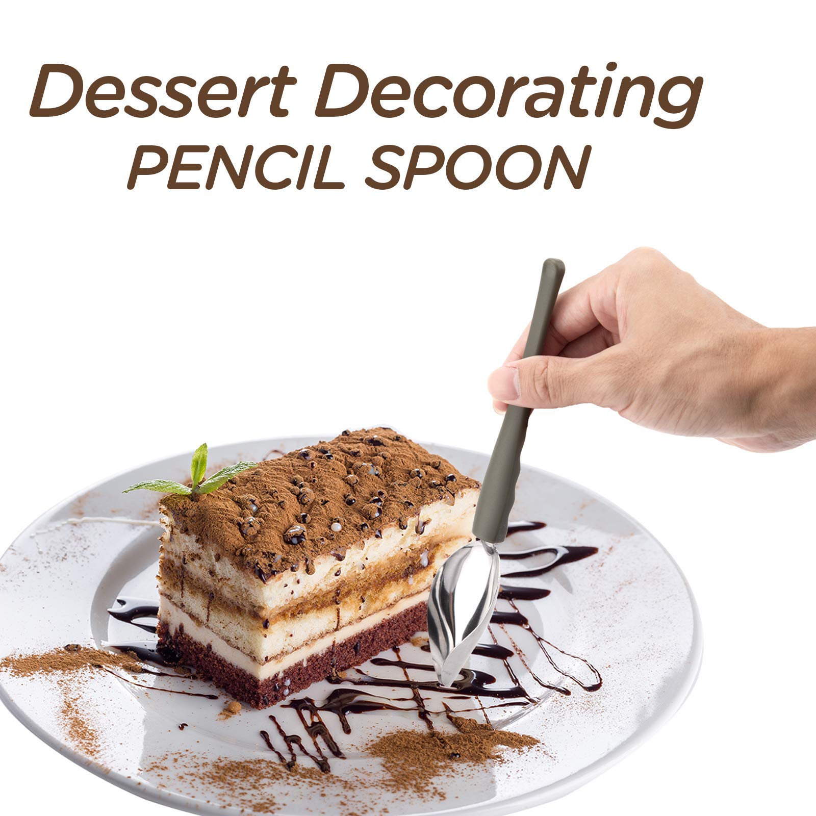 LUTER 2Pcs Precision Culinary Drawing Decorating Spoons  Stainless Steel Saucier Drizzle Spoons with Tapered Spout for Decorating Plates  Cake  Dessert (2 Sizes)