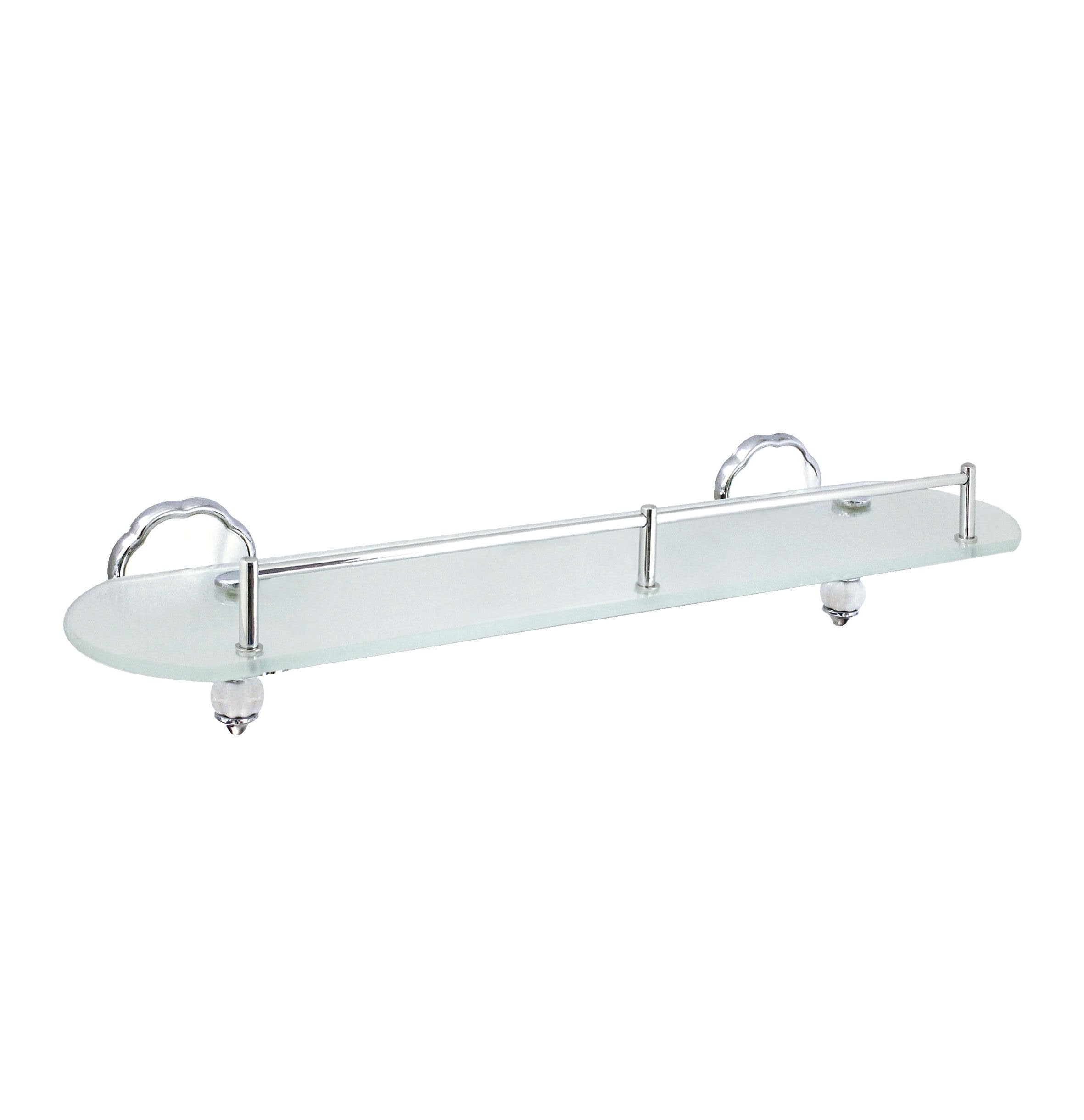 Modona 20'' Frosted Glass Shelf With Pre-Installed Rail - White Porcelain & Polished Chrome - Flora Series - 5 Year Warrantee