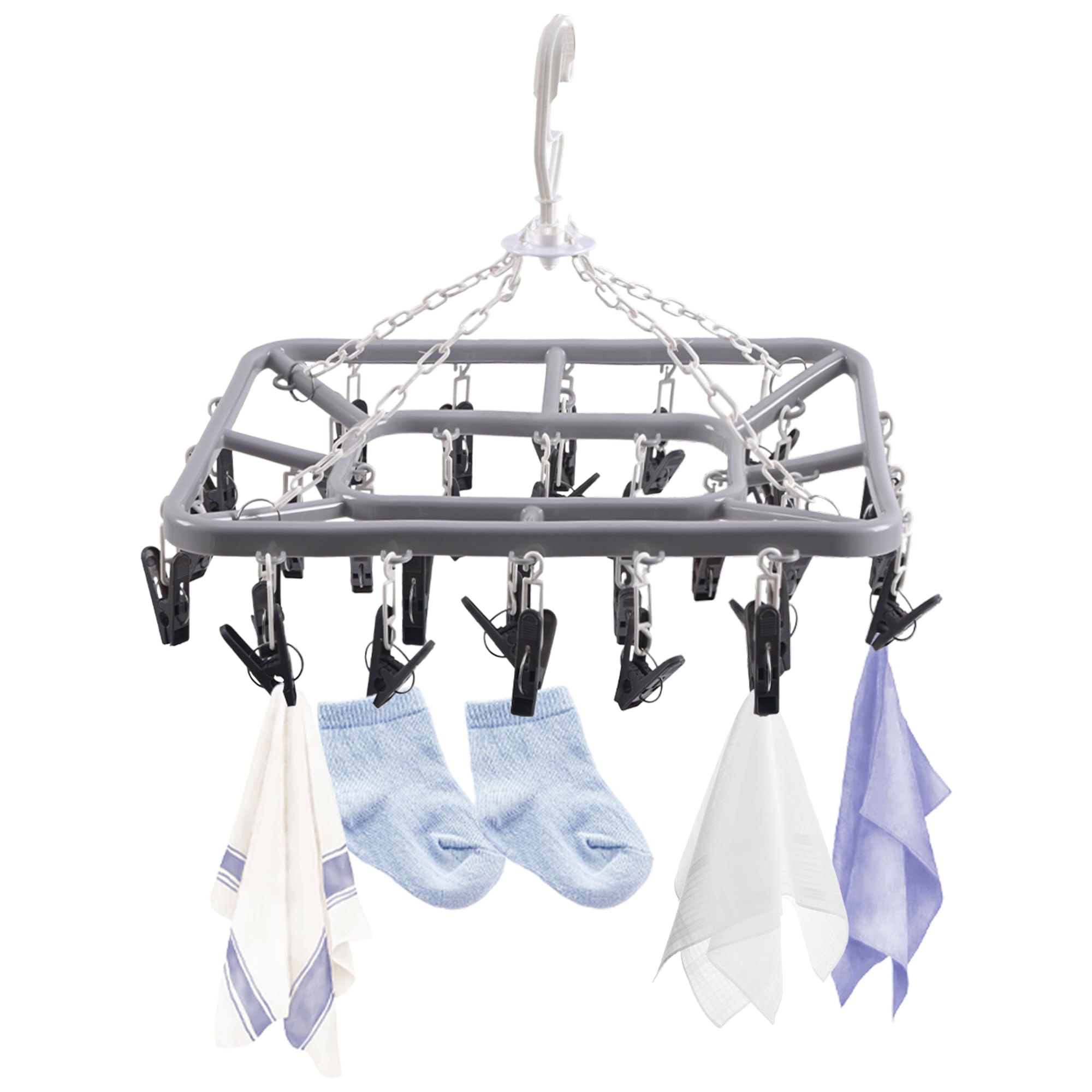 Kuber Industries 32 Clips Flying Hangers For Drying Clothes | 360 Rotating Baby Cloth Hanger For Balcony & Home | Plastic Square