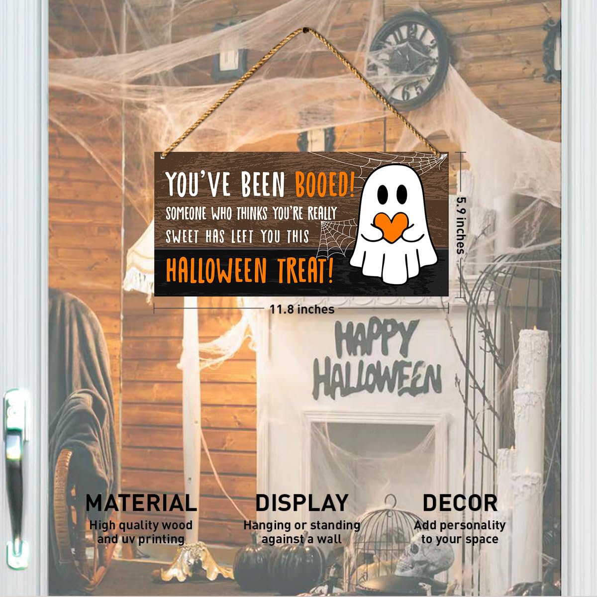 Halloween Candy Sign, Halloween Ghost Decor for Home Porch Patio Candy Bar Wall Hanging Sign Decorations, Trick or Treat