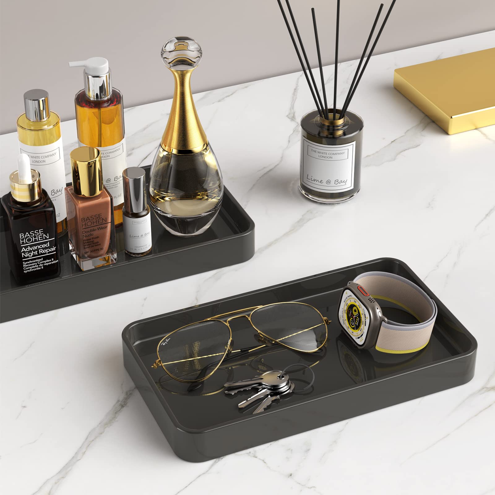 Gurygo Vanity Tray For Bathroom -10'' Ceramic Soap Dispenser Tray For Kitchen - Rectangle Ceramic Tray - Bathroom Trays For Coun