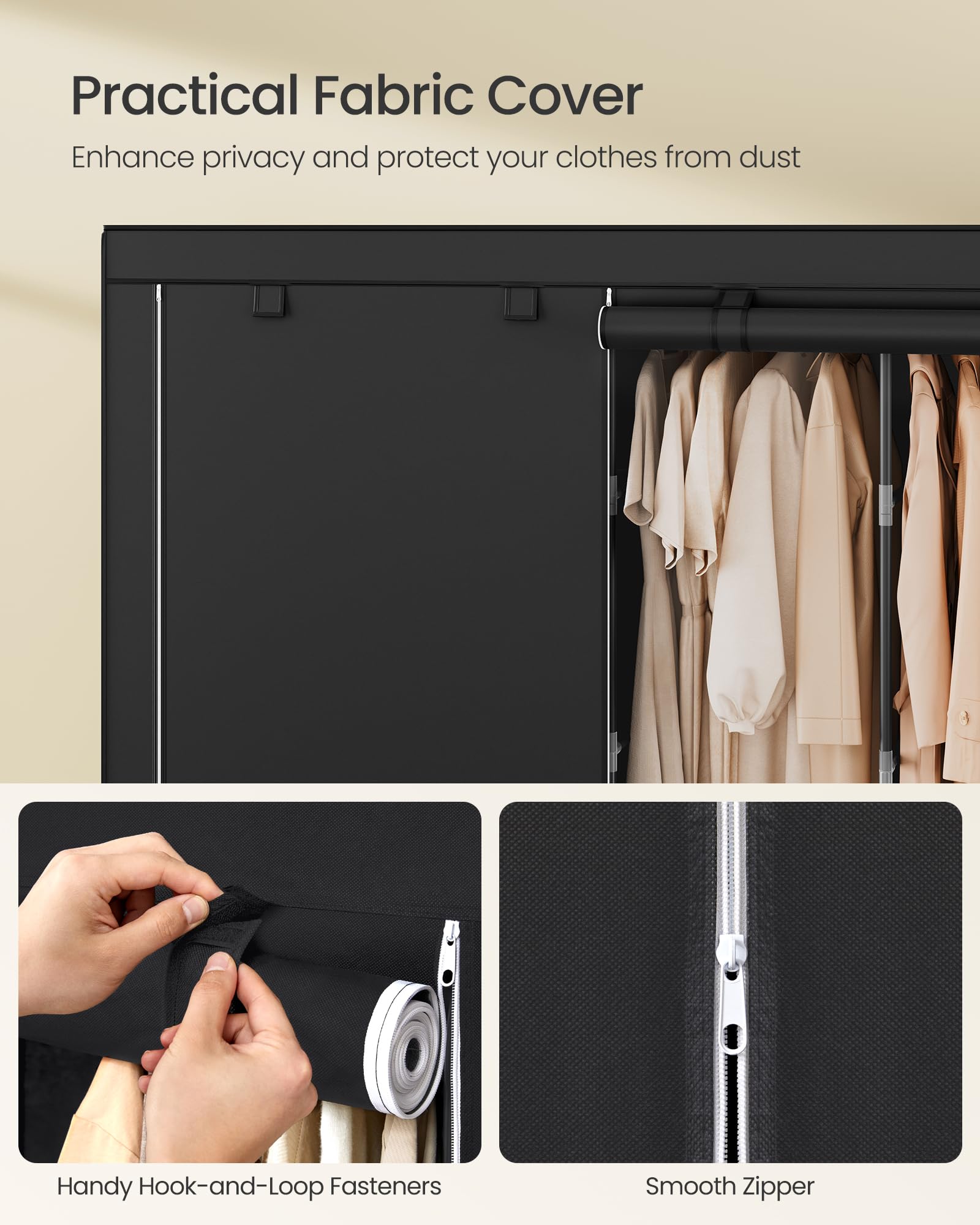 Songmics Portable Closet, Wardrobe Closet Organizer With Cover, 5 Hanging Rods And Shelves, 4 Side Pockets, 83 X 17.7 X 65.7 Inc