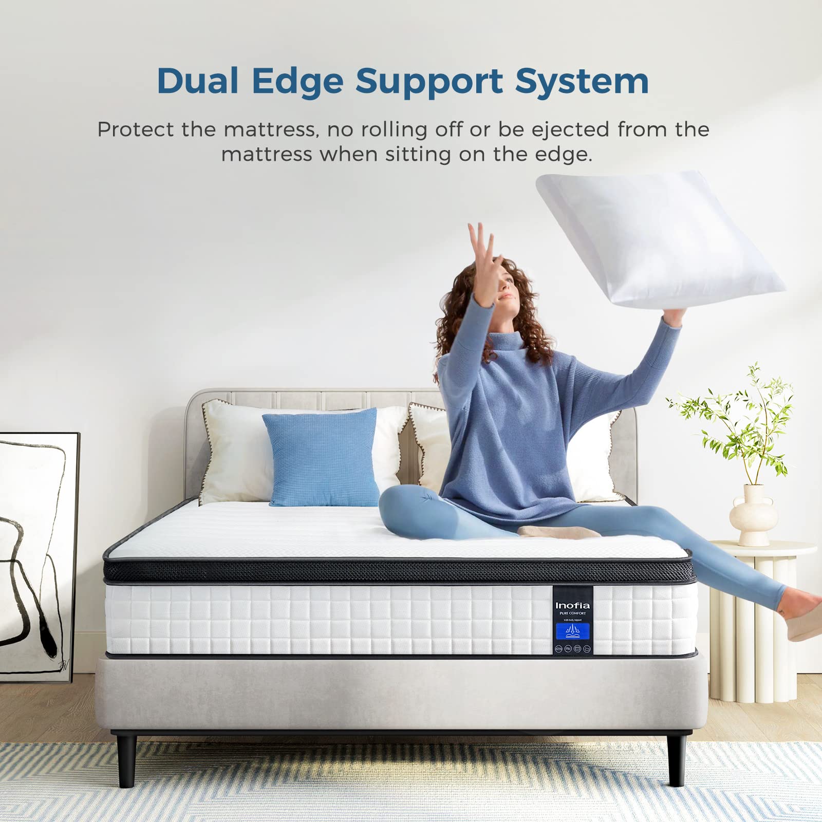 Inofia Full Mattress, 10 Inch Full Size Hybrid Mattress, Breathable Memory Foam & Comfortable Pocket Coils Mattress, Supportive