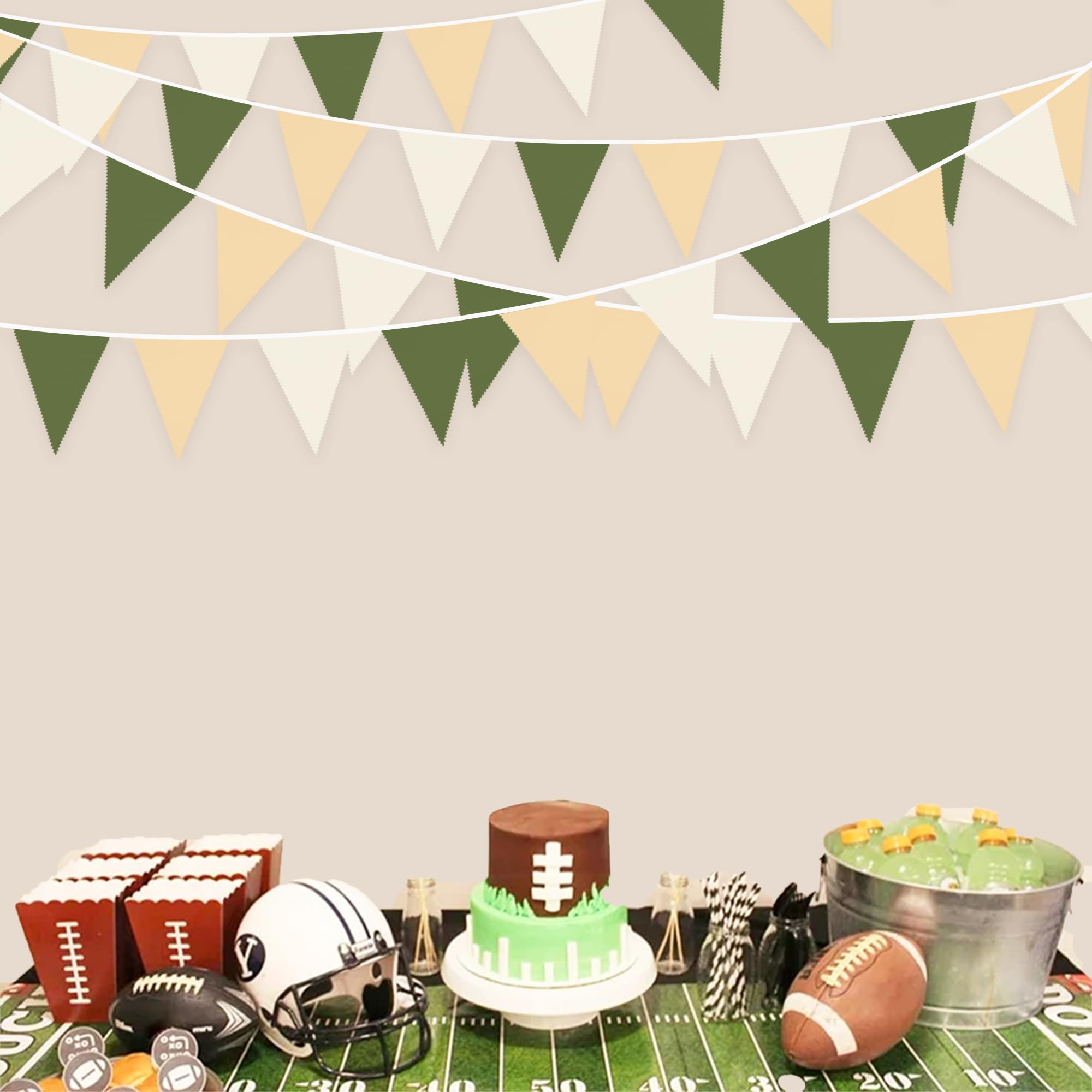 32Ft Sage Green Party Decorations Olive Green Tan Brown Cream Neutral Triangle Flag Fabric Banner Pennant Bunting Garland Stream