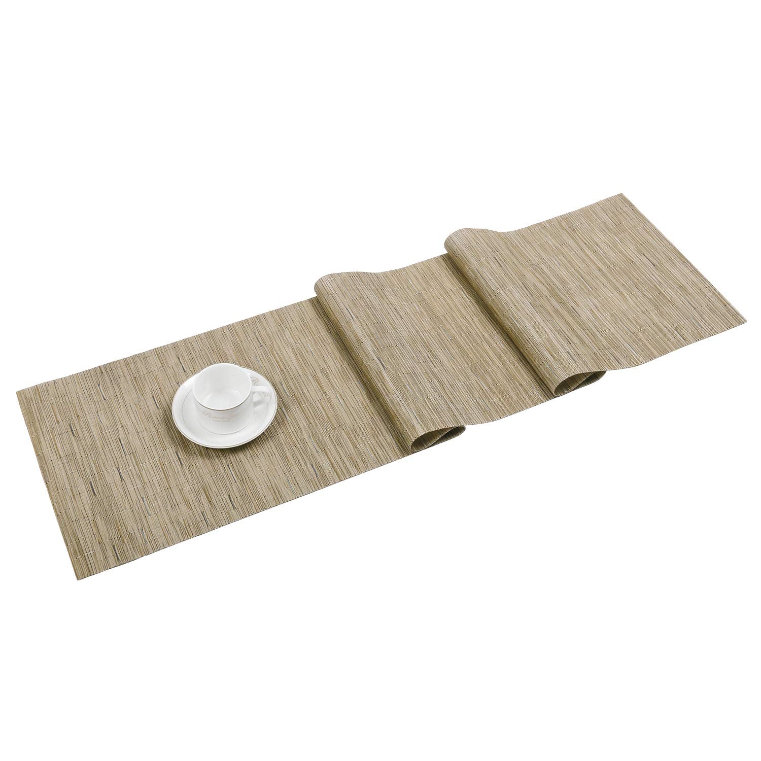 SHACOS 12x54 inch Woven Vinyl Table Runner Wipe Clean Reversible Weave Table Centerpiece Runners for Kitchen Dining Washable PVC