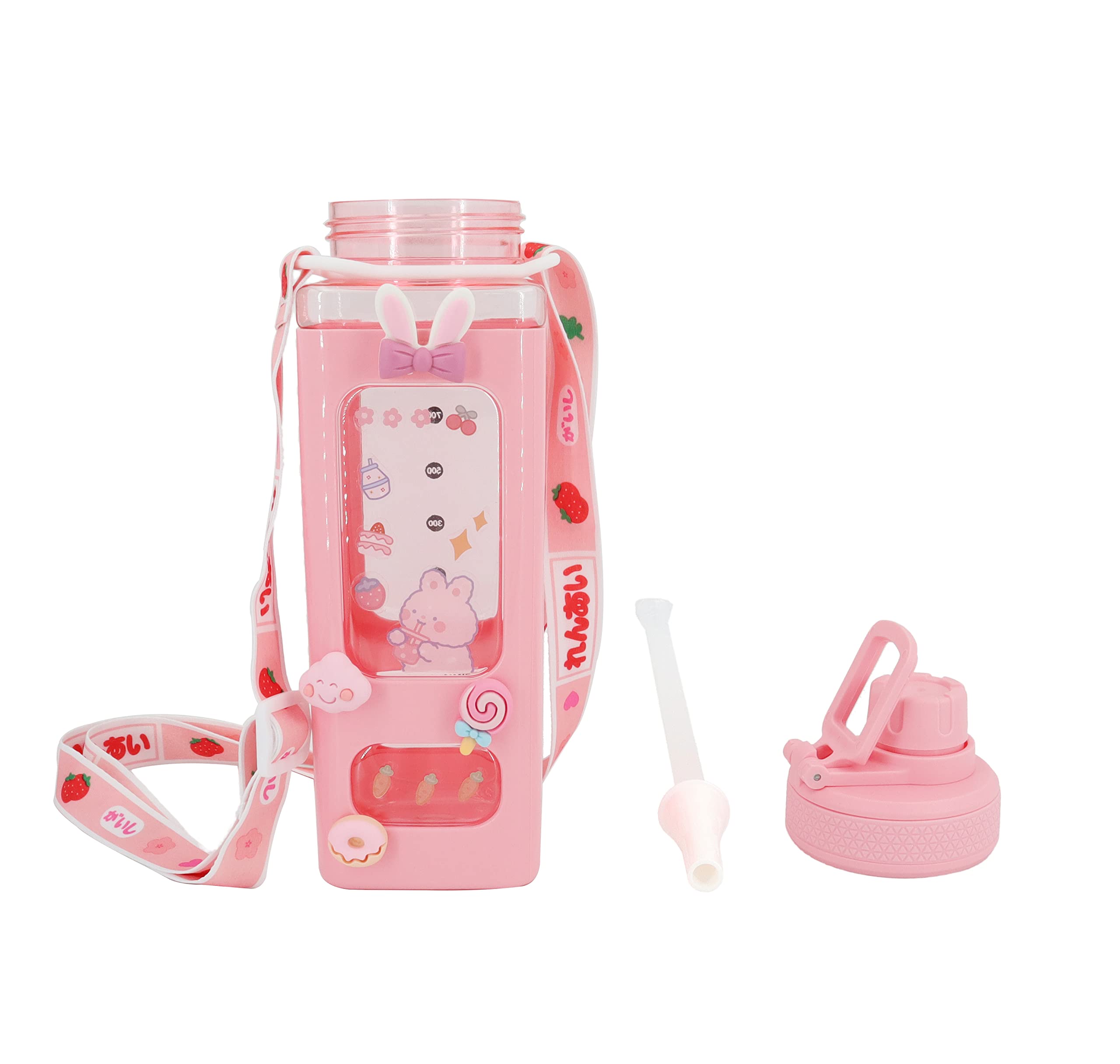 Newstyp Kawaii Bear Pastel Water Bottle With 3D Sticker 700Ml Plastic Travel Tea Juice Milk Portable Cute Shaker Drink Bottle Gi