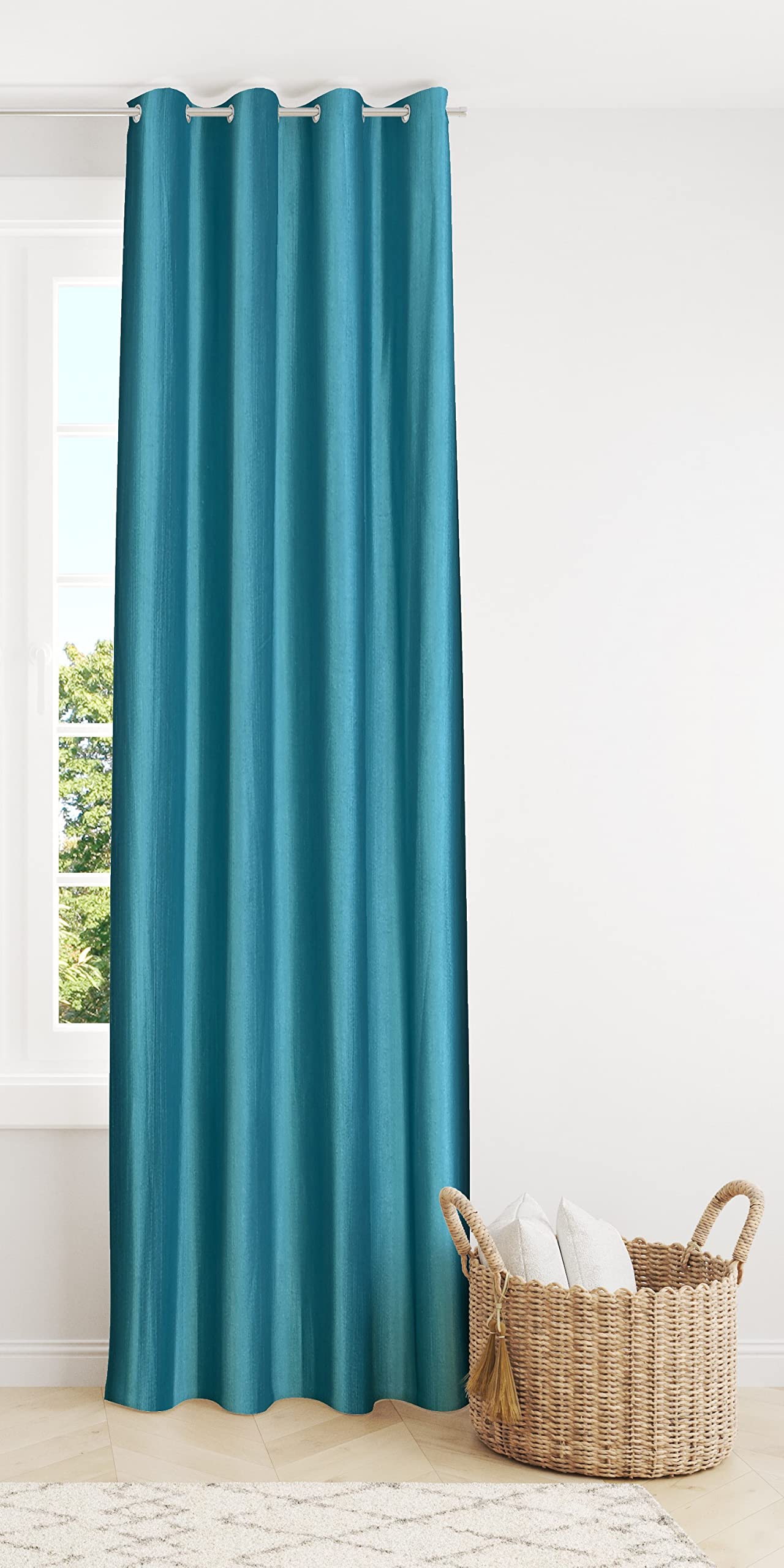 Decoholic Aqua Polyester Door Curtain 7 Feet | Darkening Faux Texture Plain Drape With Eyelets | Pack Of 1 Panel For Living Room