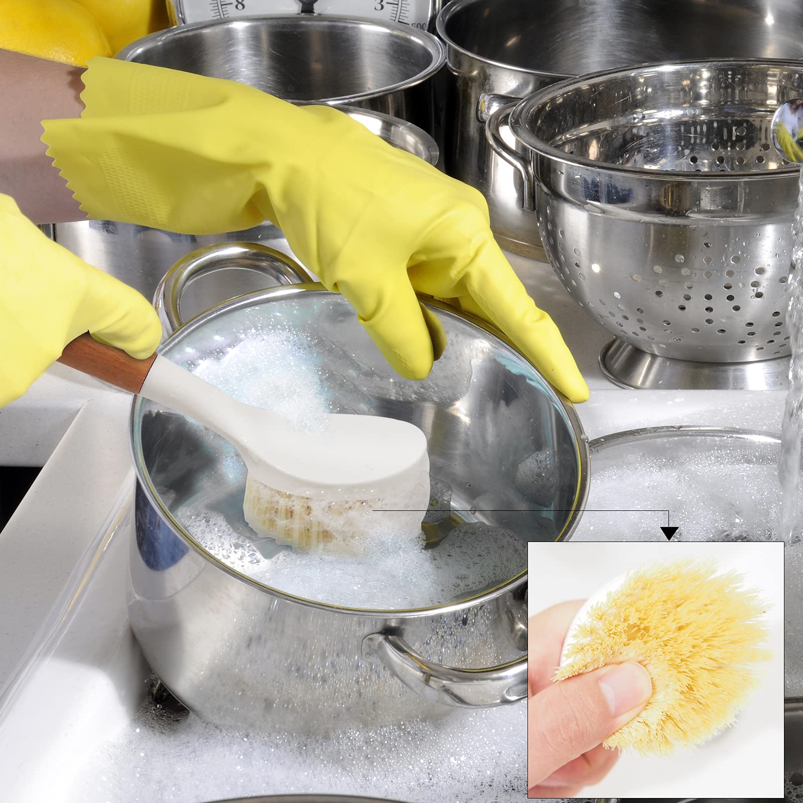 Dish Brush, Bottle Brush And With Bamboo Handle Cleaner Brush-Skillet Scrubber With Tough Nylon Bristles For Scrub Brush For Pan