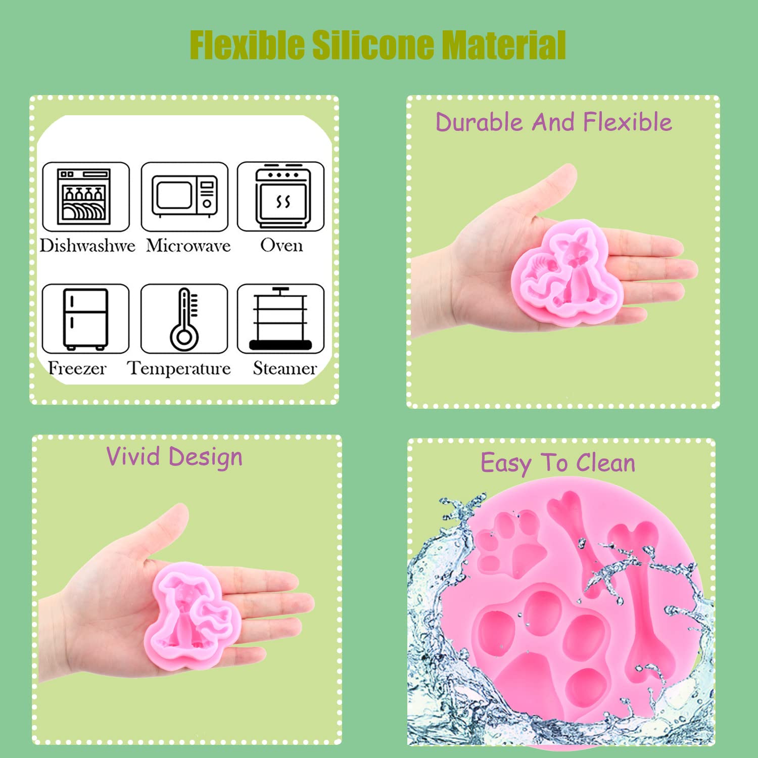 Mujiang Cat Paw Dog Paw Bone Silicone Mold Cat Dog Fondant Molds For Cupcake Topper Cake Decorating Chocolate Candy Clay Gum Pas