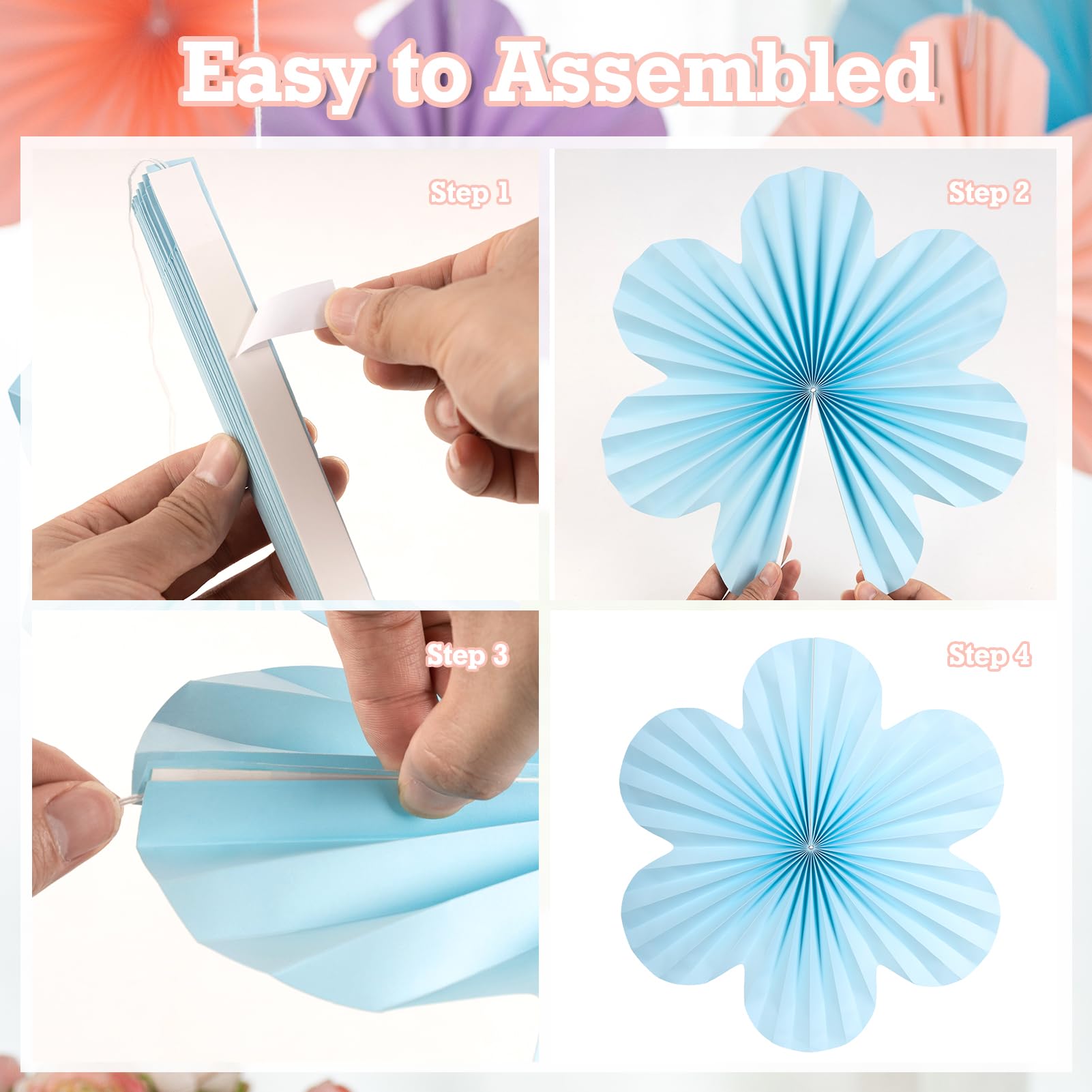 Sunbeauty 9 Pcs Pastel Paper Flowers Decorations For Wall Paper Fans Classroom Decoration Paper Floral Backdrop Decor Paper Fans