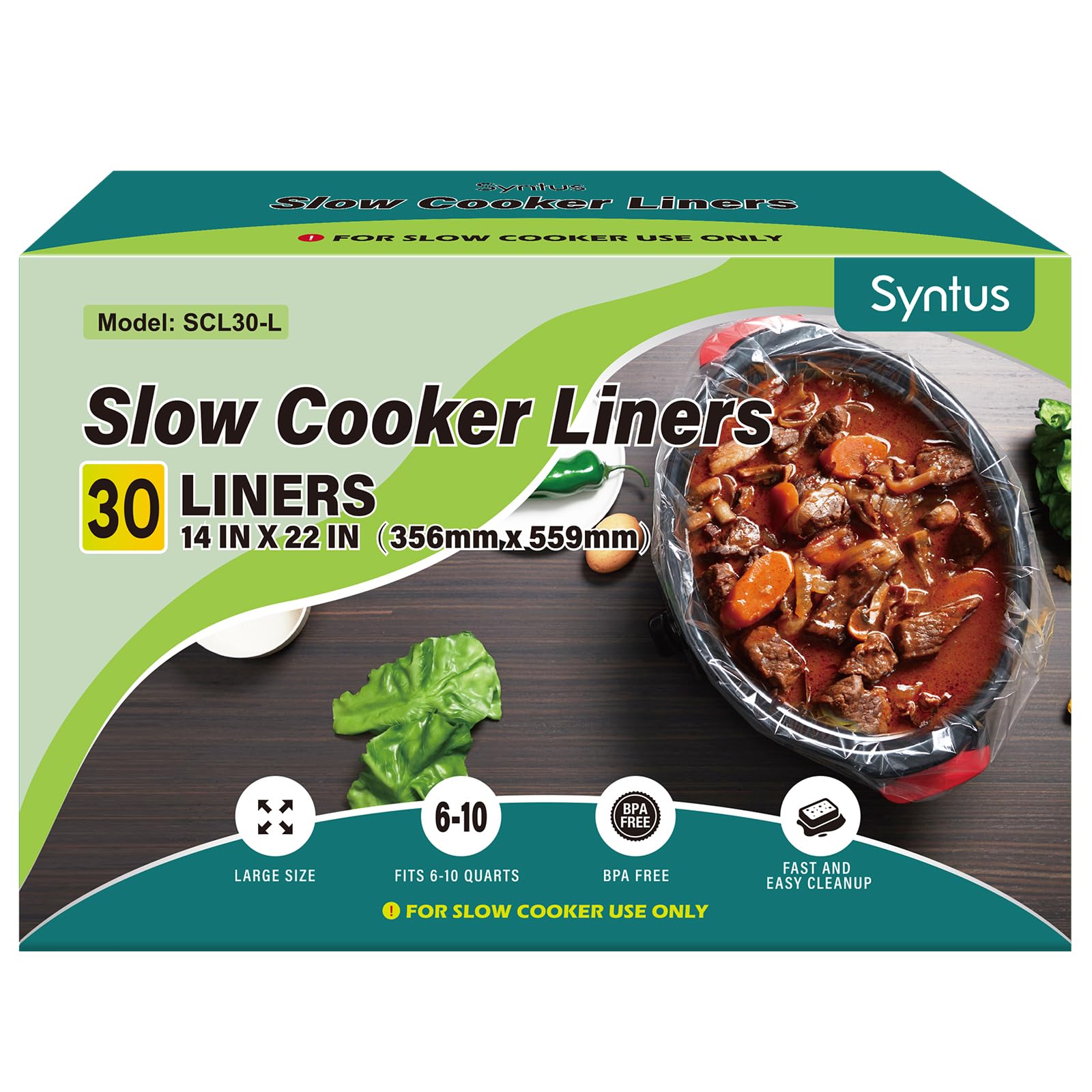 Syntus Slow Cooker Liners, 30 Count Cooking Bags Extra Large Size Disposable Pot Liners Plastic Bags, Fit 6Qt To 10Qt For Slow C