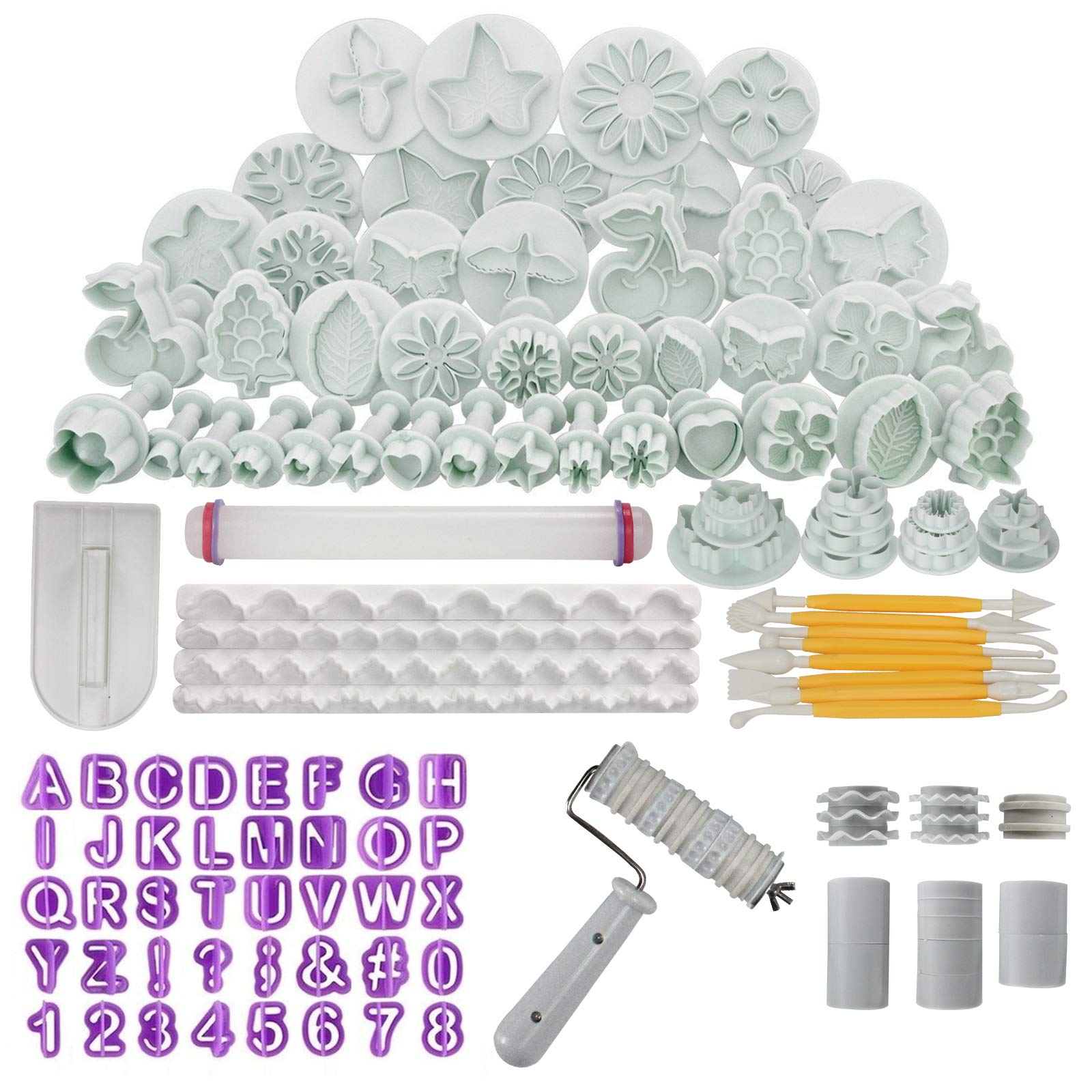 Funshowcase Fondant Cake Sugarcraft Decorating Kit Cookie Mold Icing Plunger Cutter Tool 102-piece Set