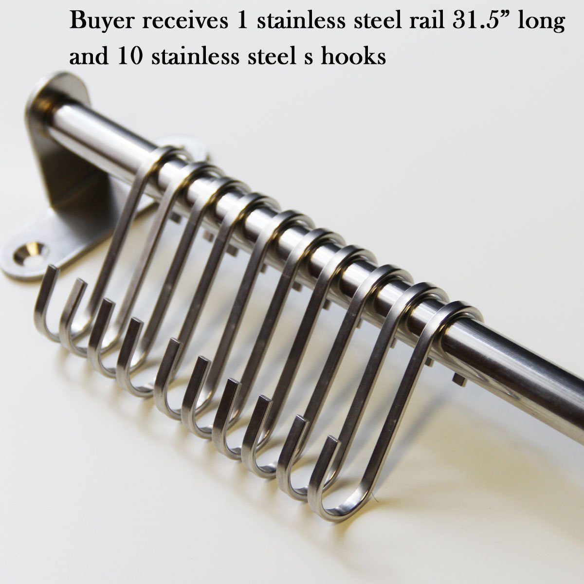Qqoutlet Premium Chefmate Stainless Steel Gourmet Kitchen 31.5 Inch Wall Mount Rail And 10 S Hooks Set Utensil Pot Pan Lid Rack