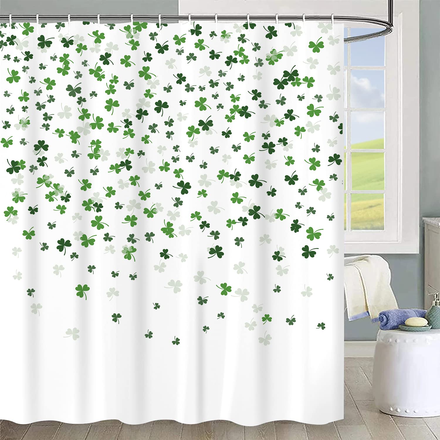Jbralid Happy St Patrick'S Day Clover Shower Curtain Green Shamrock Bath Curtain Waterproof Shower Curtains For Bathroom Decor W