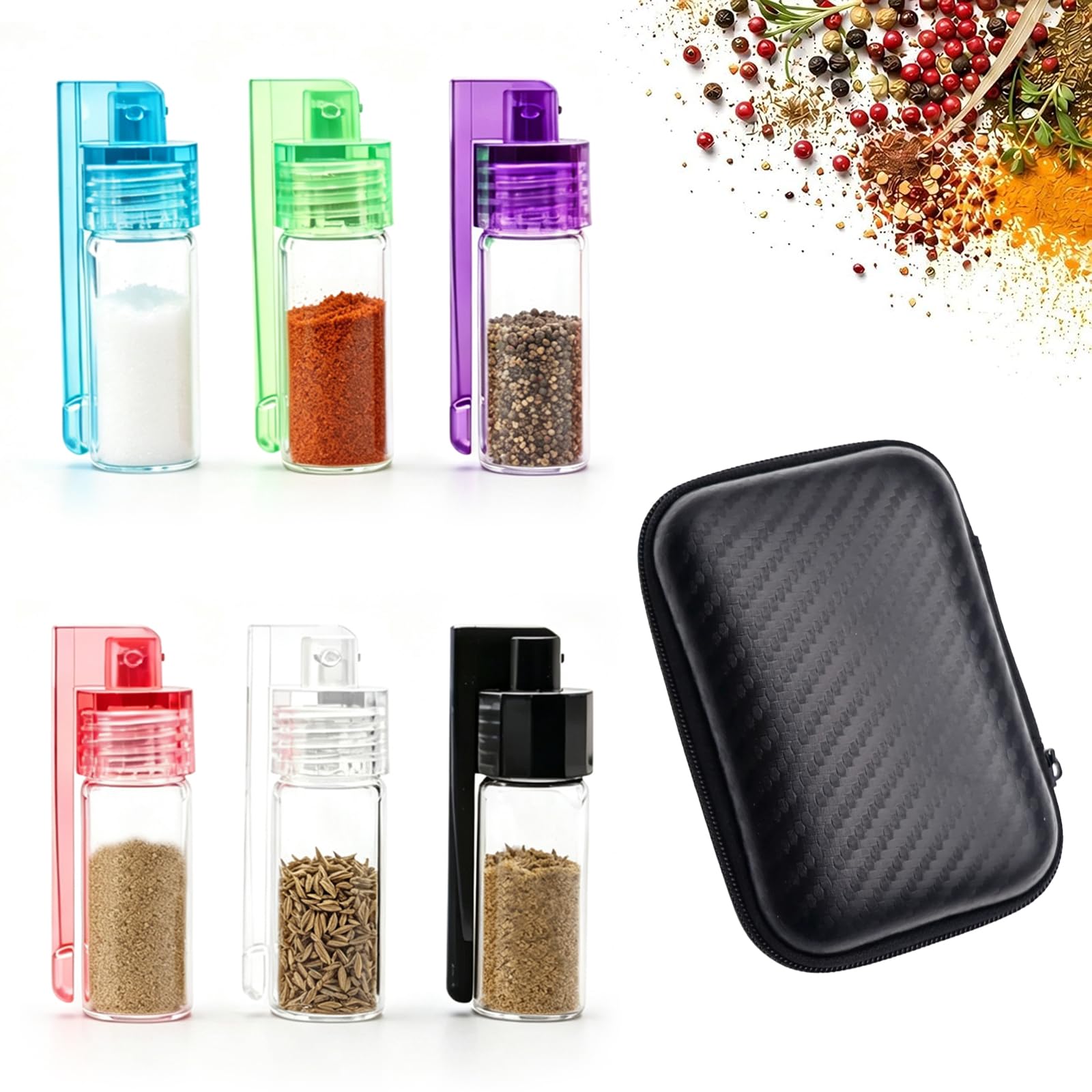 6 Packs of 4ml Mini Glass Bottles, With A Black Storage Bag for Seasoning