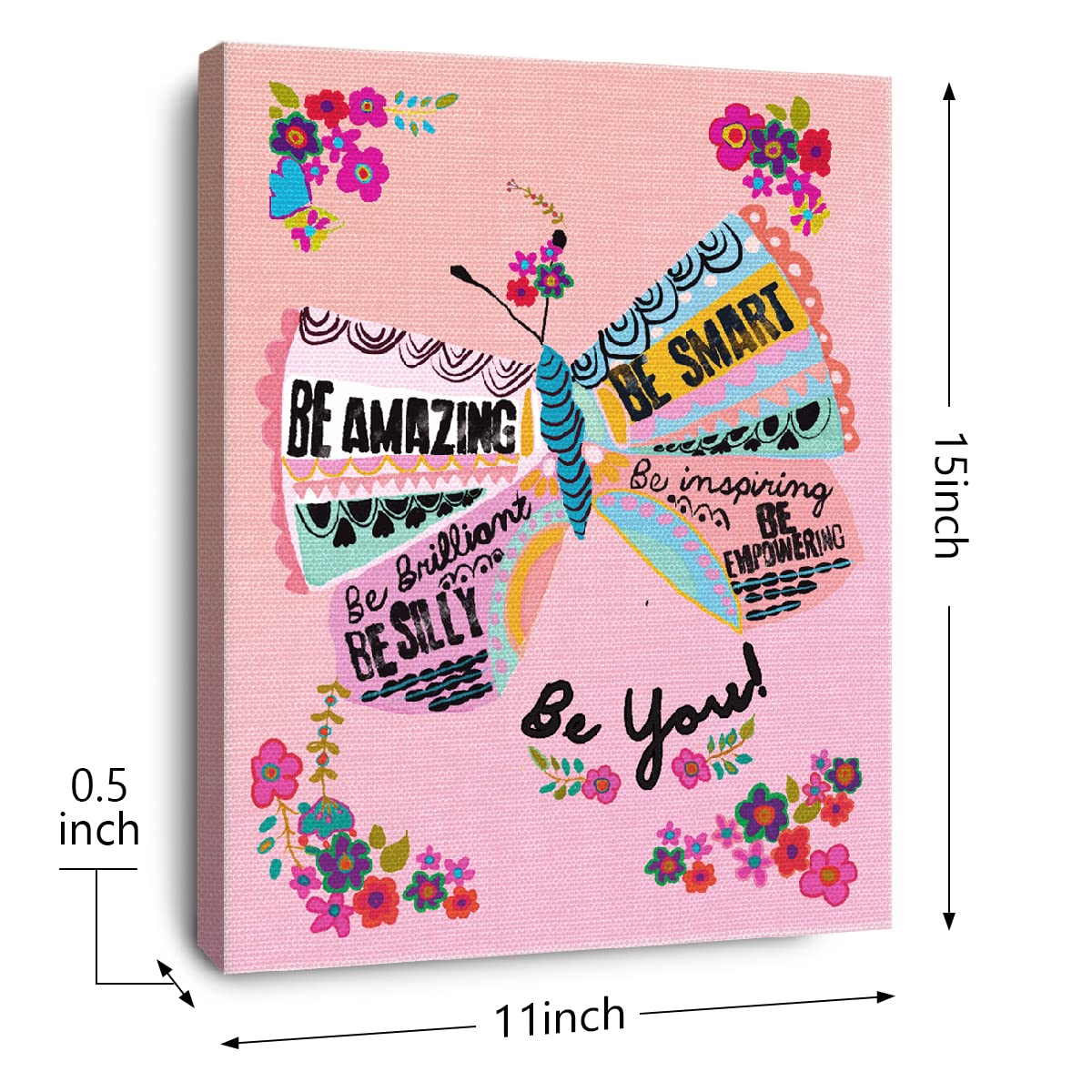 Otingqd Pink Girls Wall Art,Positive Affirmations Wall Decor For Girls,Butterfly Nursery Wall Art,Be Amazing Be You Pink Butterf
