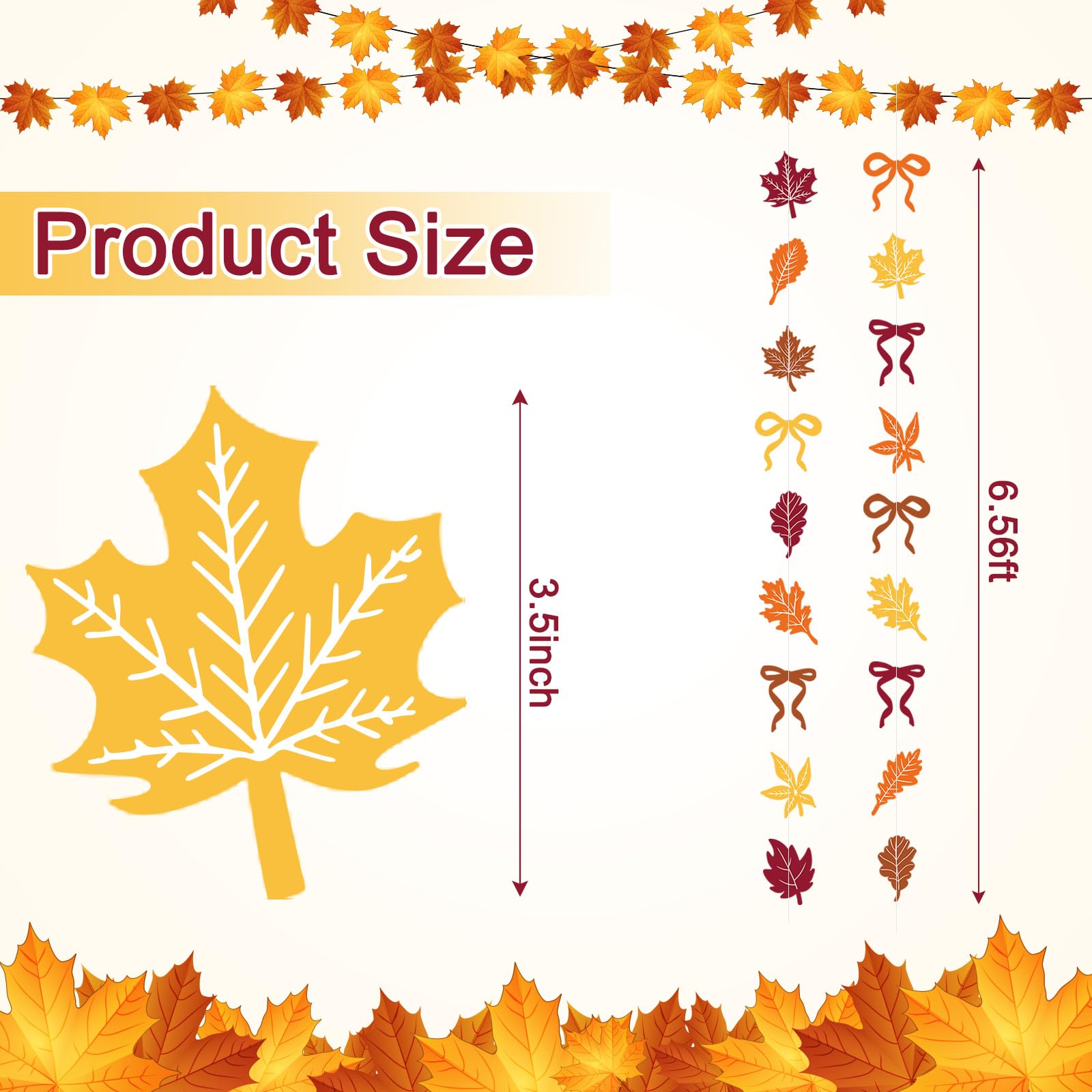 TaoBary 8 Pack Thanksgiving Fall Maple Leaves Garland Banner for Thanksgiving Mantle Decorations Autumn Home Farmhouse Decor Map
