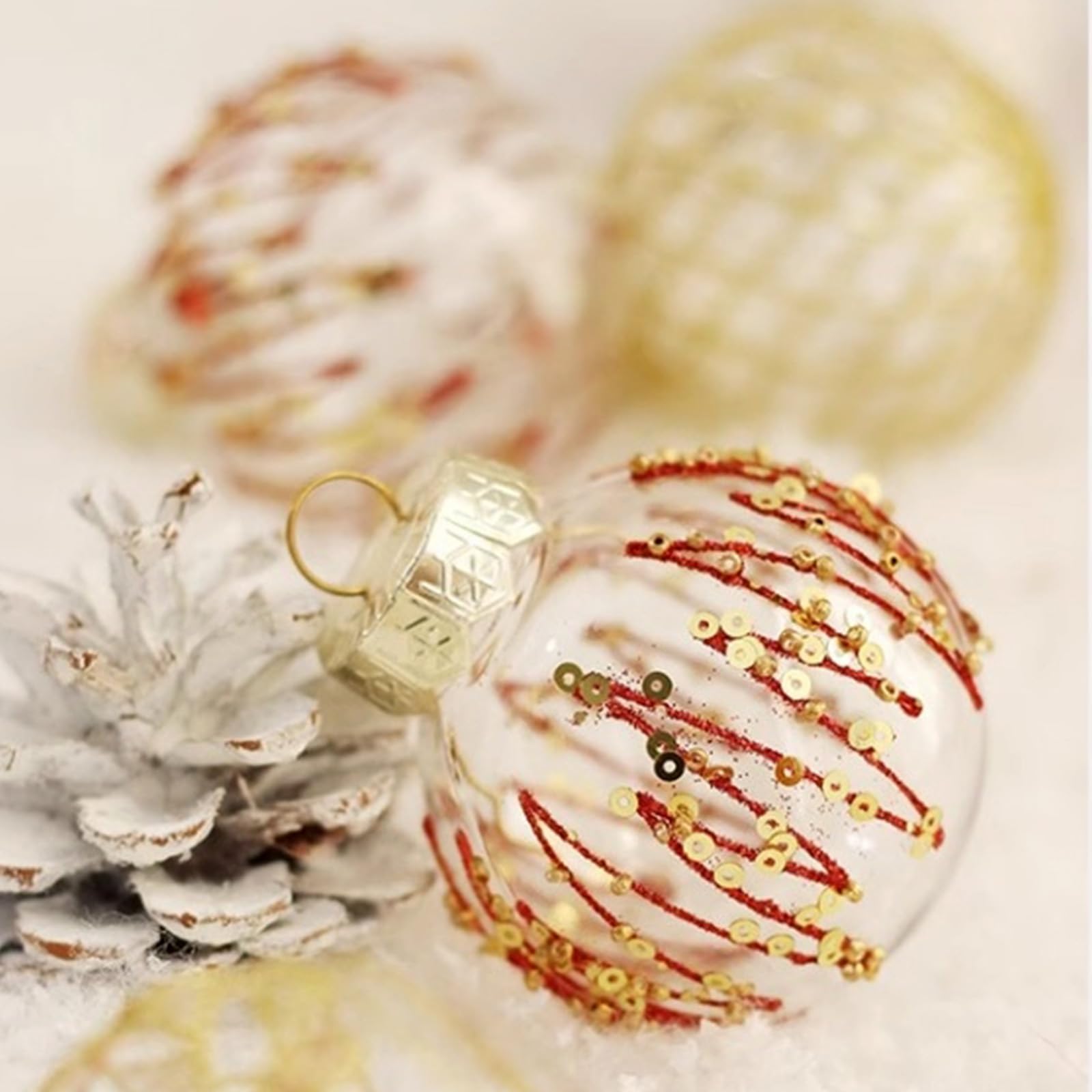 25Pcs Christmasl Ornaments Set,2.36/60mm Red and Gold Christmas tress Decorations,Clear Plastic Shatterproof Christmas Ball Hang