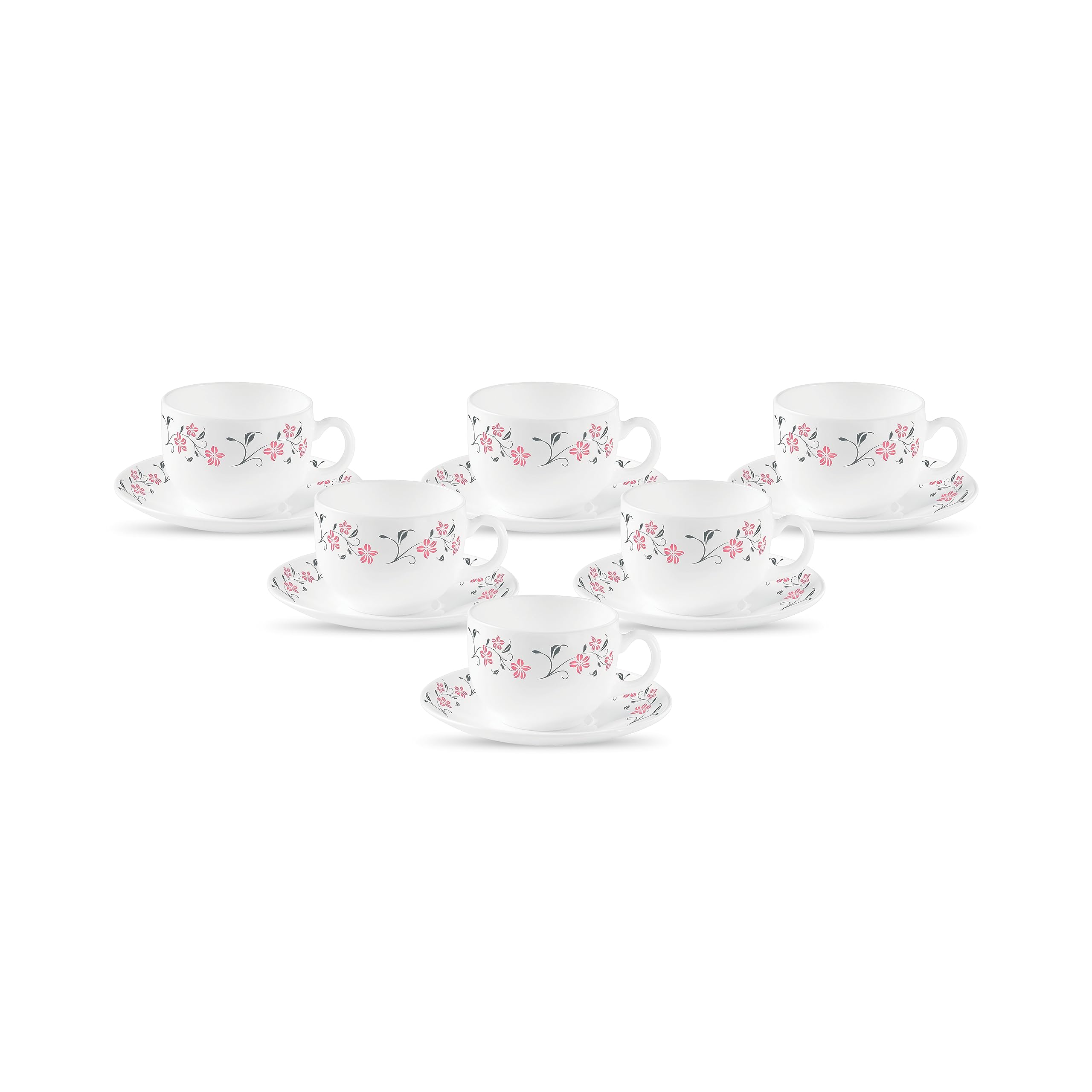 La Opala Diva, Opal Glass Crockery | Coffee Cup & Saucer Iris, Set Of 12 | Grace Red, 100 Ml | For Tea & Coffee | Microwave Safe