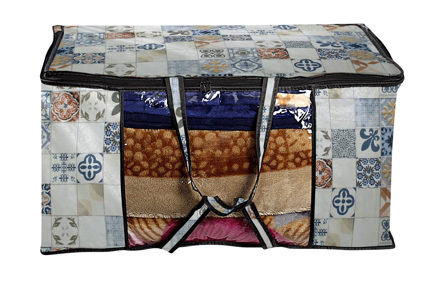 The Furnishing Tree Waterproof Blanket Bag/Storage Bag/Quilt Bag Large Size Set Of 1 Mosaic Pattern Cream