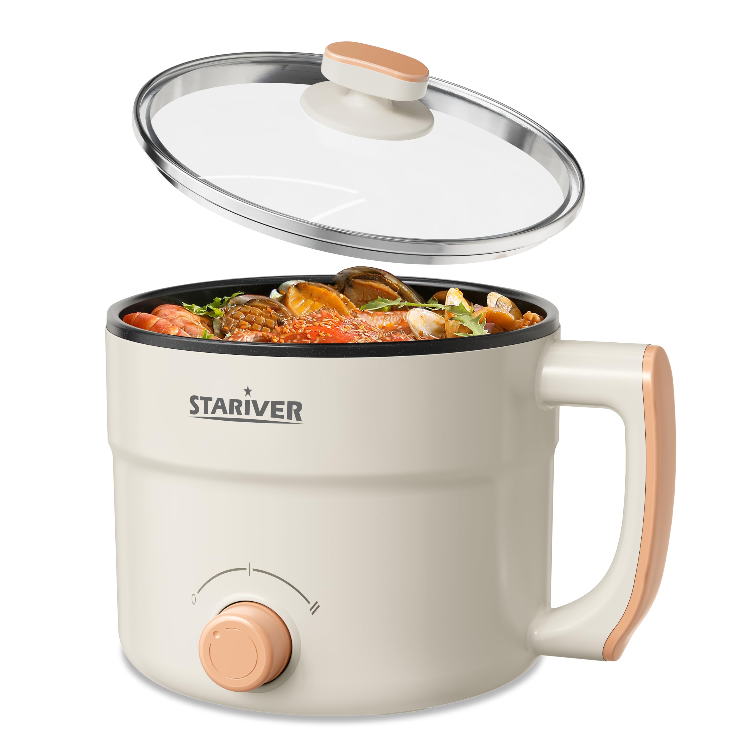 Stariver 1.5L Electric Hot Pot - Mini Portable Electric Pot, Non-Stick Noodle Cooker for Ramen, Soup, Pasta, Egg, Oatmeal - Over