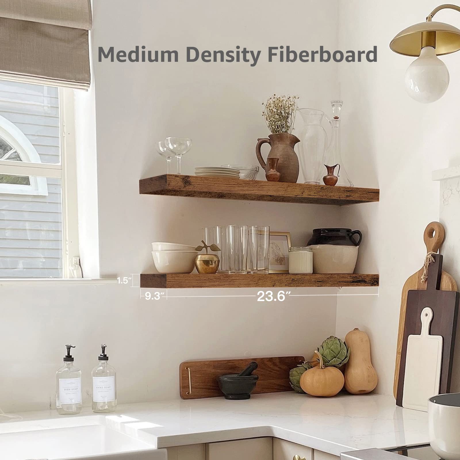 Qeeig Bathroom Shelves 24 Inches Long Floating Shelf For Wall 24 X 9 Inch Set Of 2, Rustic Brown (008-60Bn)