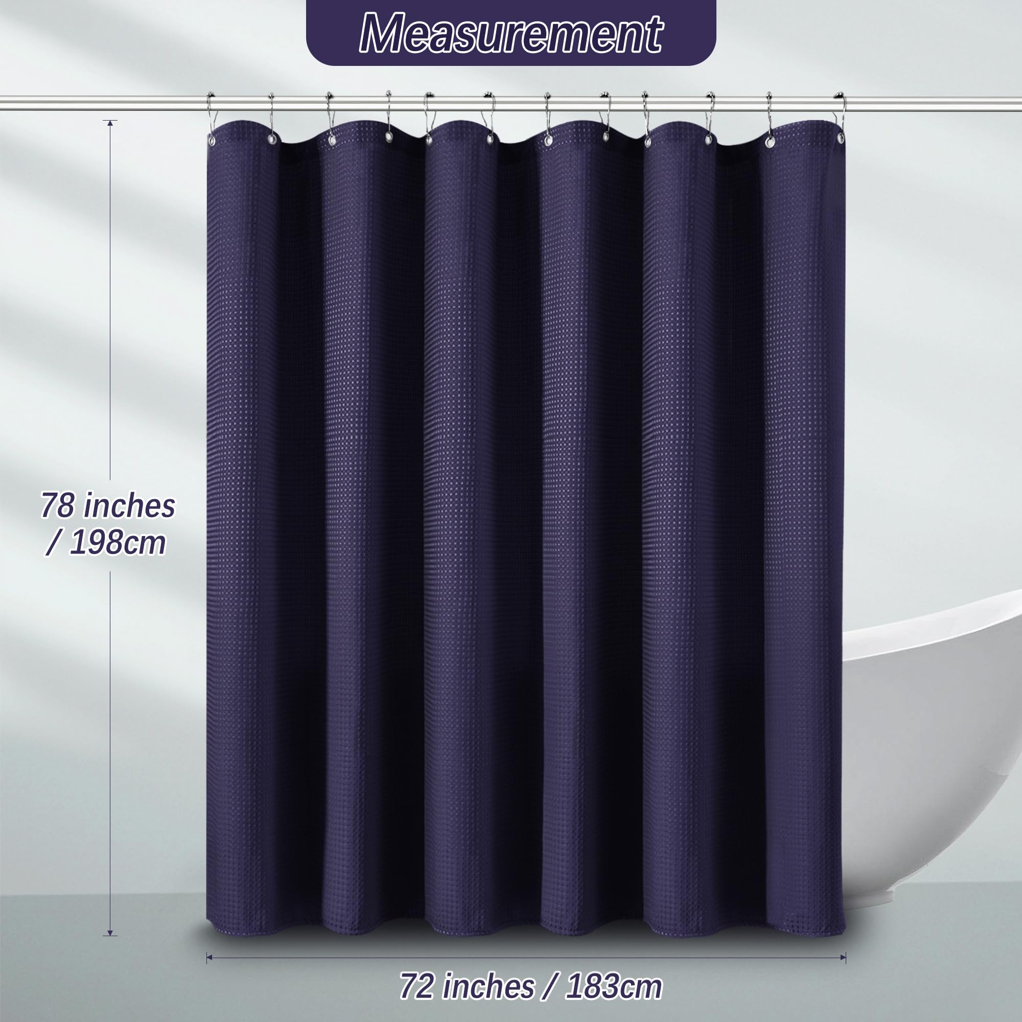 Pangsinne Purple Shower Curtain For Bathroom Waffle Textured Heavy Duty 78 Inch Shower Curtain Set For Bathroom, Water Repellent