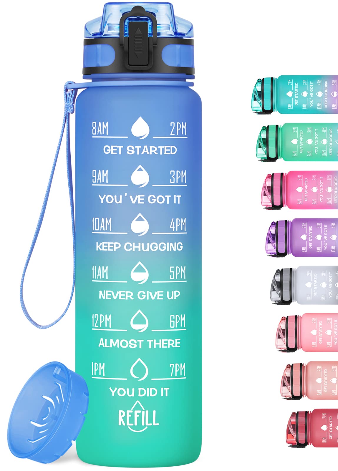 32 Oz Motivational Fitness Sports Water Bottle With Straw & Time Maker, Bpa-Free, Tritan Plastic, Leak-Proof Ensure You Stay Hyd