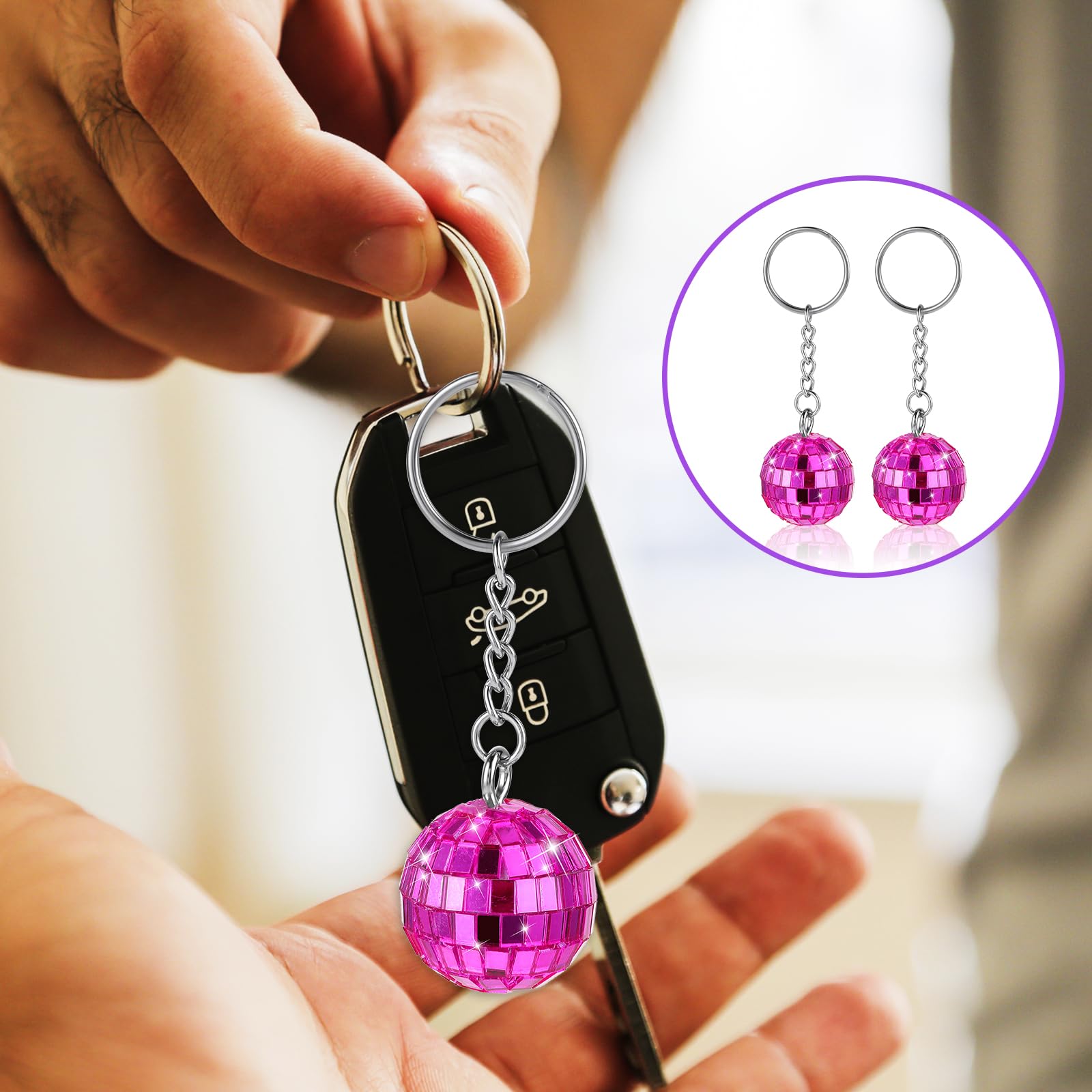 Disco Ball Keychain, 12 Pieces Disco Ball Party Favors Keychains 70S Disco Keychain Silver Mirror Ball Keychain Ball Party Suppl