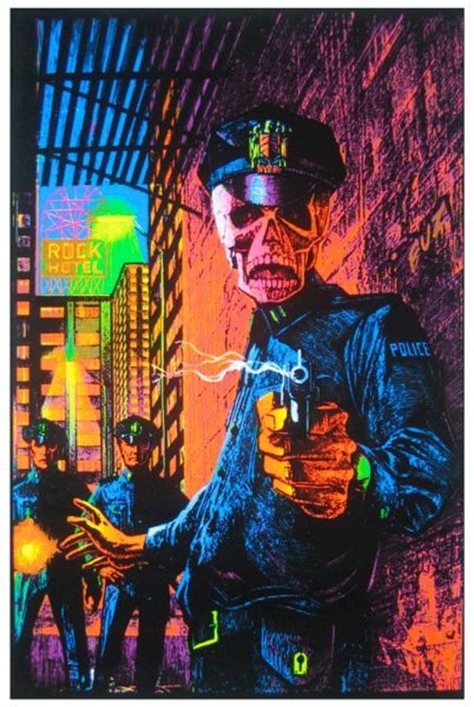 Name Of The Law Zombie Blacklight Poster Classic Retro Trippy Flocked Felt Velvet Uv Black Light Reactive Psychedelic Cops Polic
