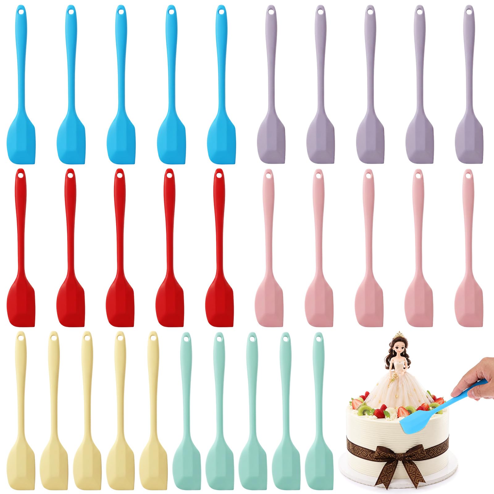 Giloaou 30 Pieces Mini Silicone Spatulas, 8.3 Inch Small Rubber Spatula Set, Heat Resistant NonStick Seamless Design Flexible S