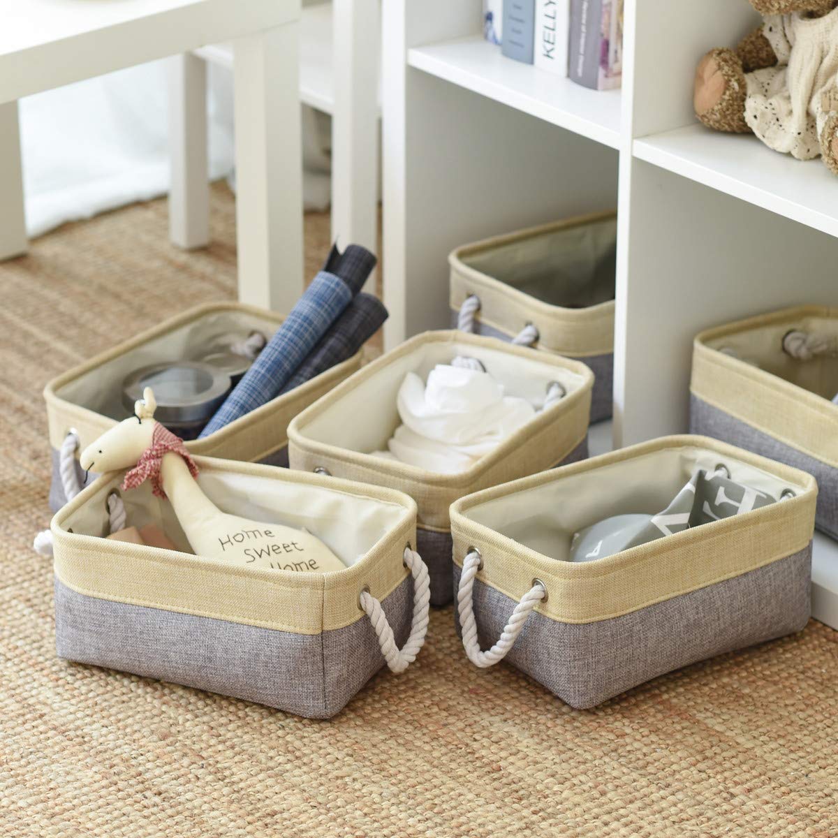 Thewarmhome Fabric Storage Bins Baskets For Organizing,Sturdy Storage Basket W/Handles, Decorative Foldable Storage Baskets For
