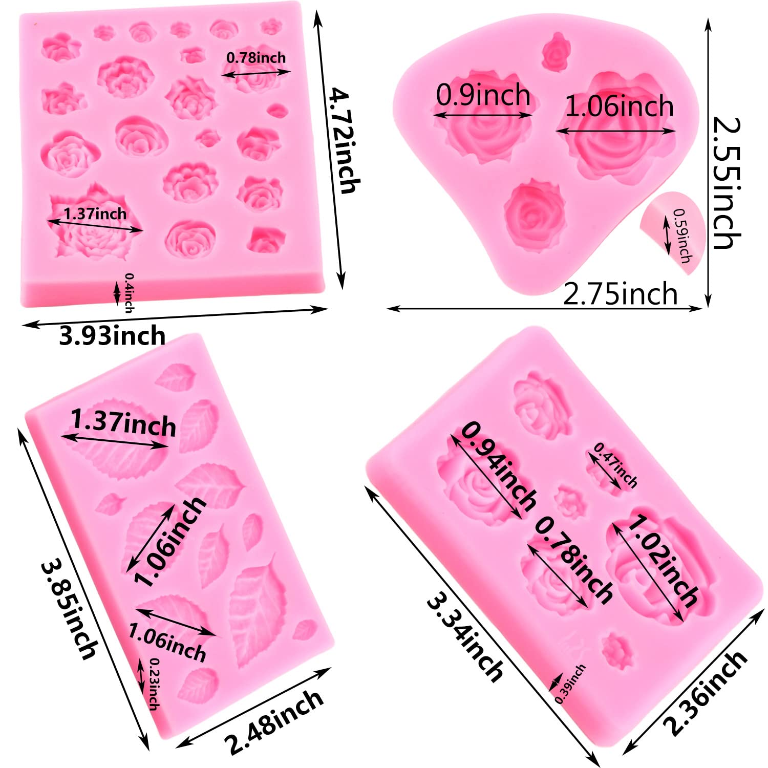 Mujiang Rose Flower Cake Fondant Mold Leaf Silicone Molds For Chocolate Candy Polymer Clay Cake Decorating Set Of 4